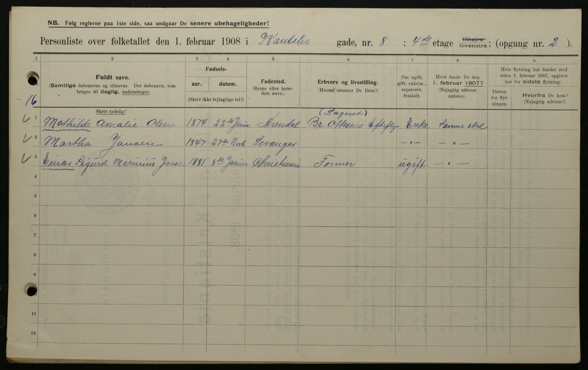 OBA, Municipal Census 1908 for Kristiania, 1908, p. 42960