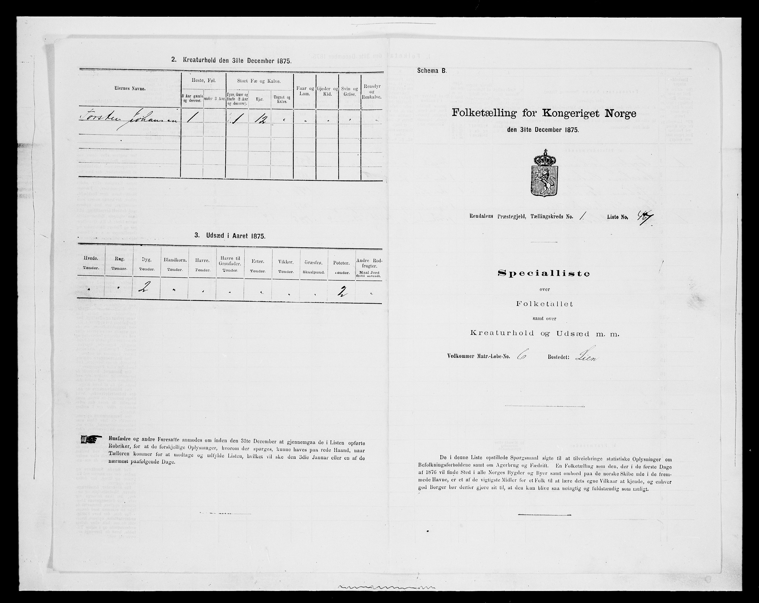 SAH, 1875 census for 0432P Rendalen, 1875, p. 203