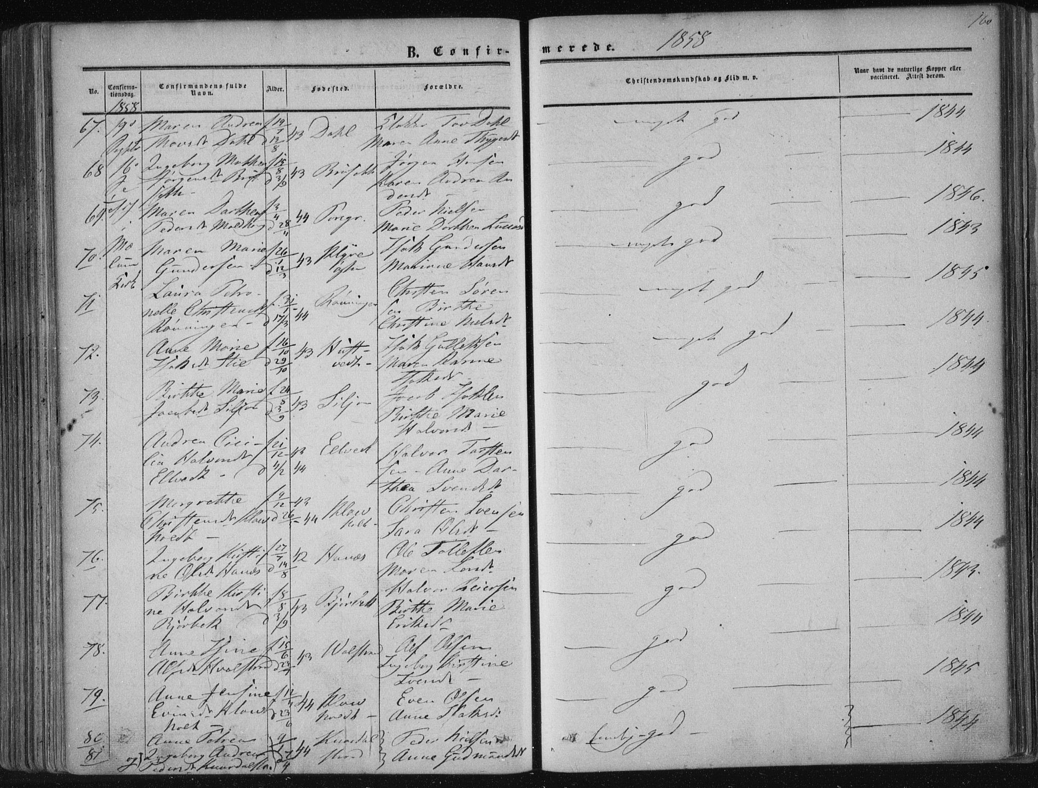 Solum kirkebøker, SAKO/A-306/F/Fa/L0007: Parish register (official) no. I 7, 1856-1864, p. 160
