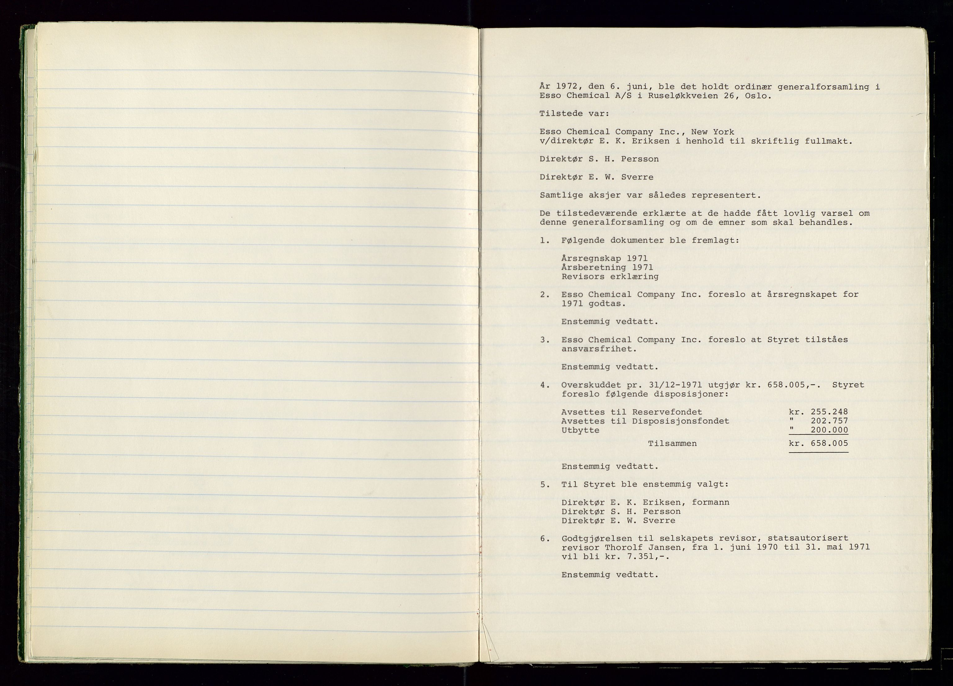 PA 1538 - Exxon Chemical Norge A/S, AV/SAST-A-101958/A/Aa/L0001/0002: Generalforsamlinger og styreprotokoller / Protokoll for generalforsamlinger, 1966-1996