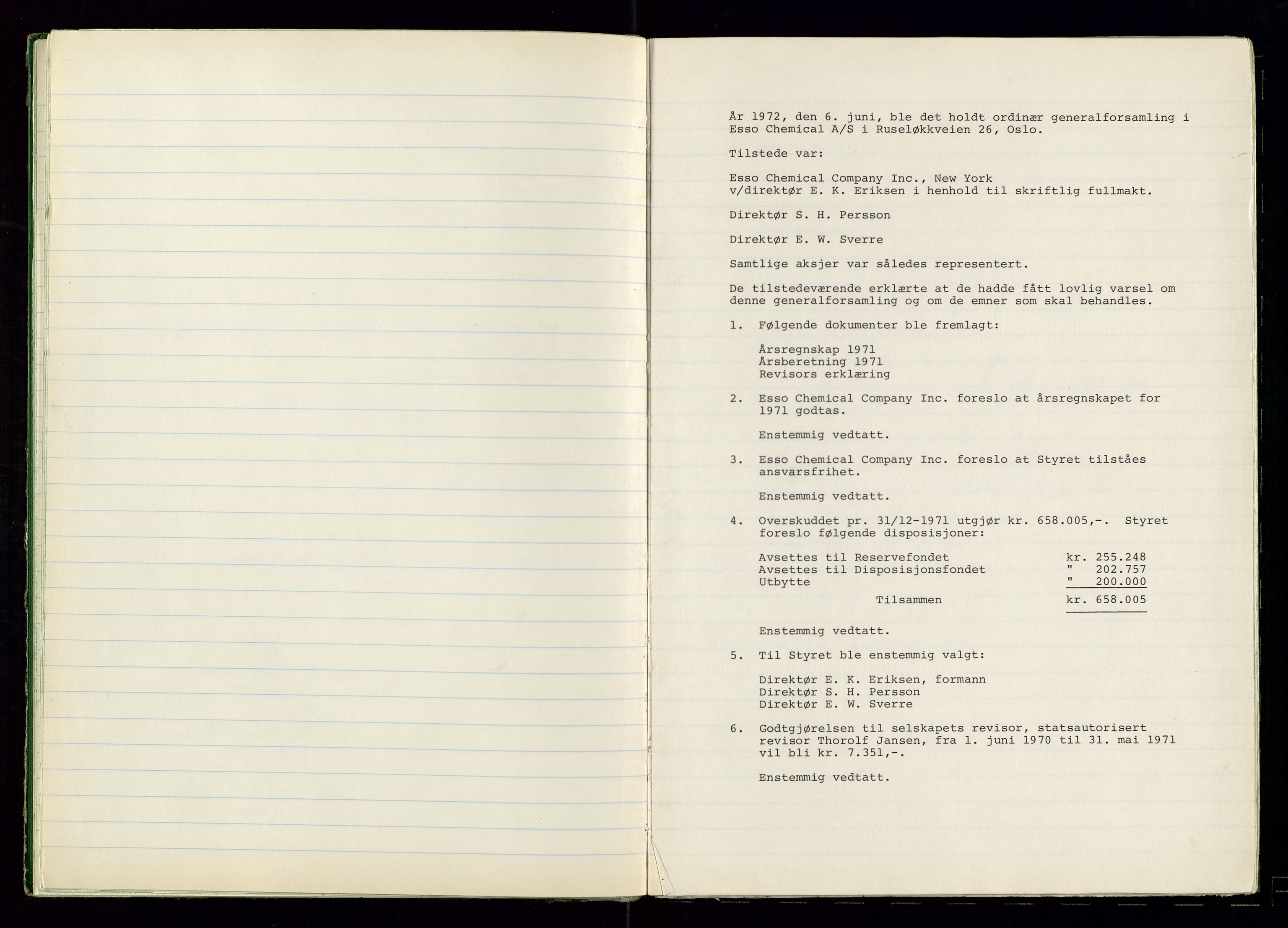 PA 1538 - Exxon Chemical Norge A/S, SAST/A-101958/A/Aa/L0001/0002: Generalforsamlinger og styreprotokoller / Protokoll for generalforsamlinger, 1966-1996