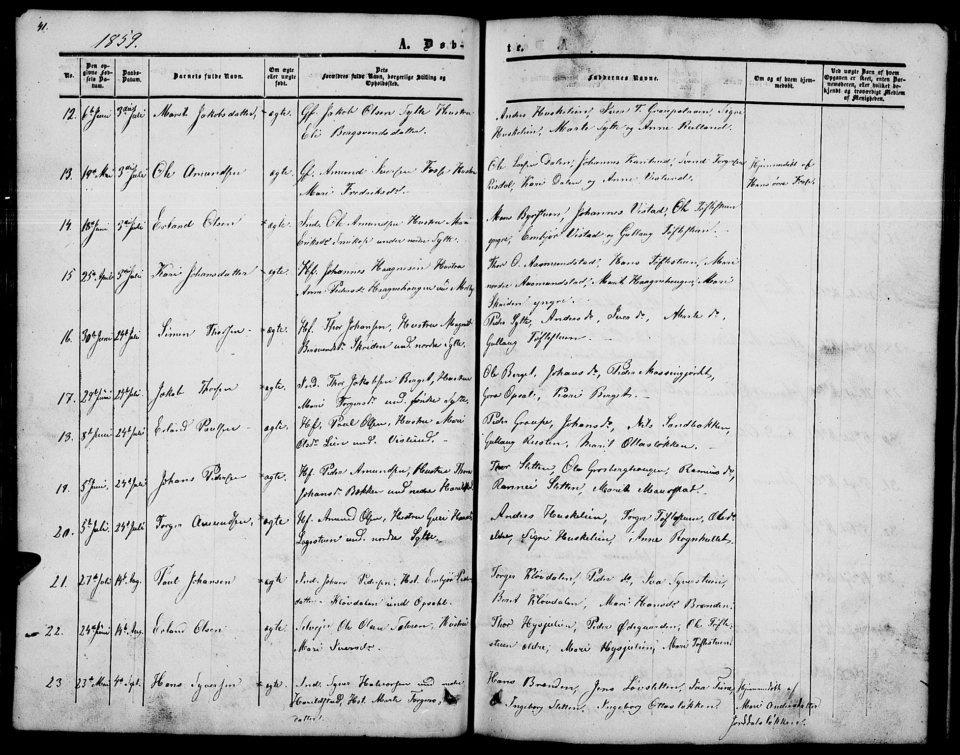 Nord-Fron prestekontor, SAH/PREST-080/H/Ha/Hab/L0002: Parish register (copy) no. 2, 1851-1883, p. 41
