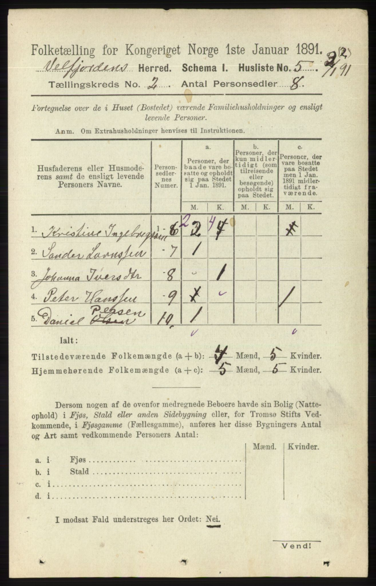 RA, 1891 census for 1813 Velfjord, 1891, p. 484