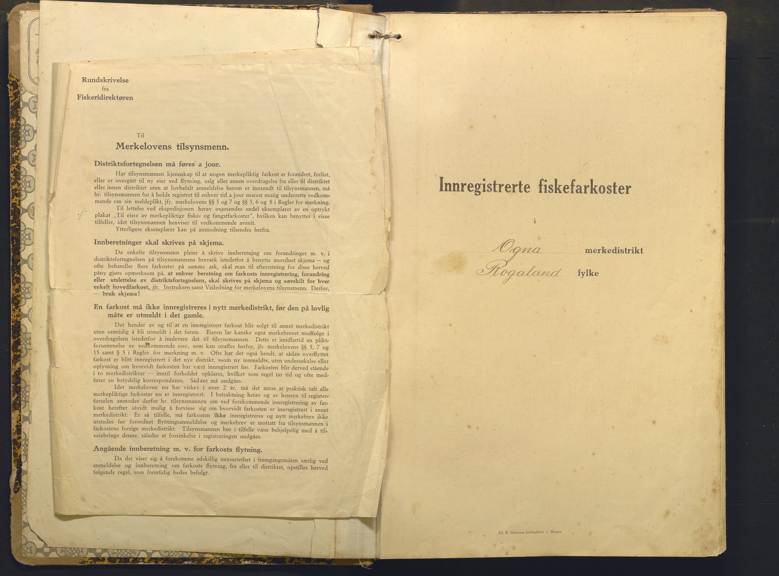 Fiskeridirektoratet - 1 Adm. ledelse - 13 Båtkontoret, AV/SAB-A-2003/I/Ia/Iai/L0075: 135.0928/1 Merkeprotokoll - Ogna, 1920-1963
