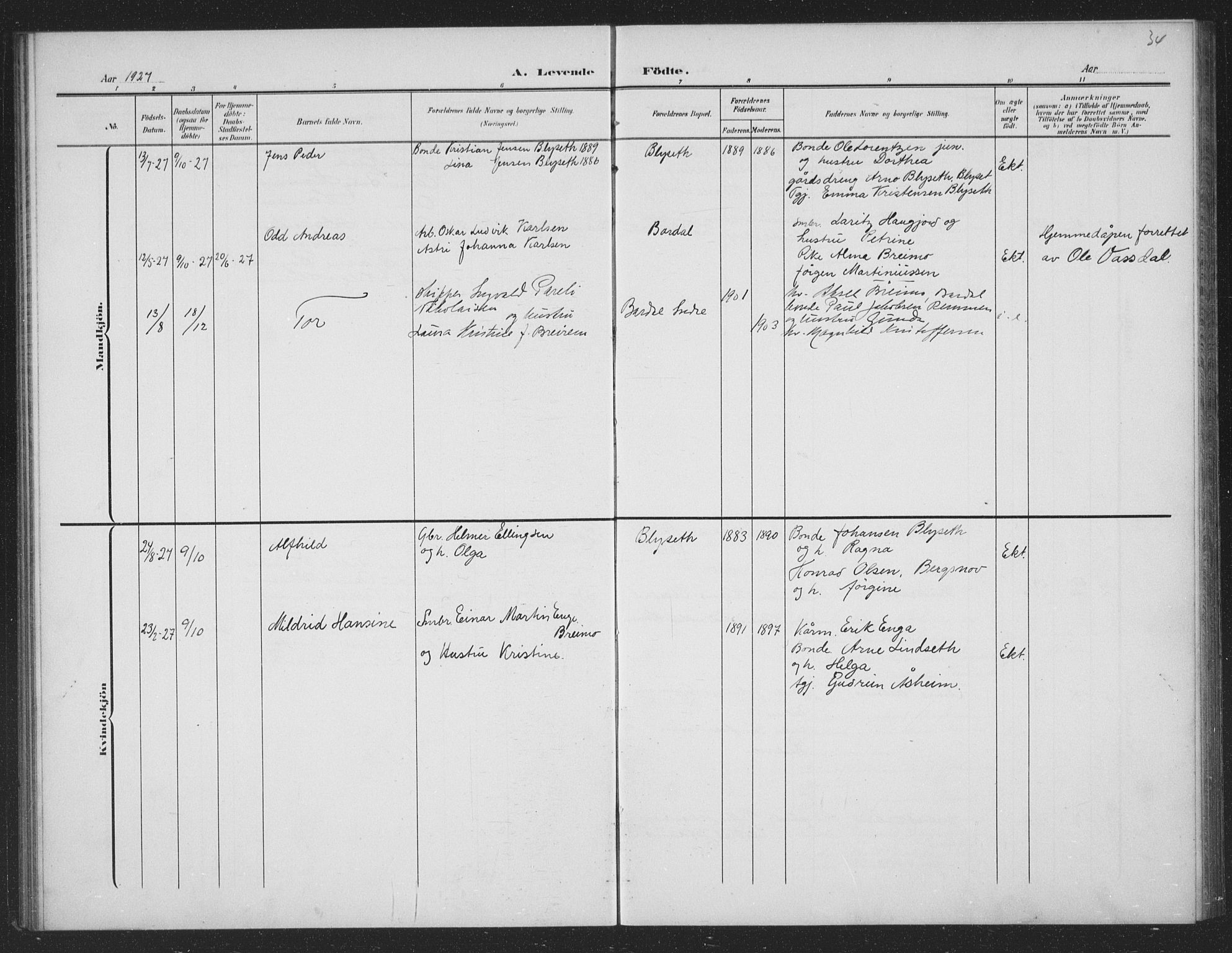 Ministerialprotokoller, klokkerbøker og fødselsregistre - Nordland, AV/SAT-A-1459/833/L0502: Parish register (copy) no. 833C01, 1906-1934, p. 34