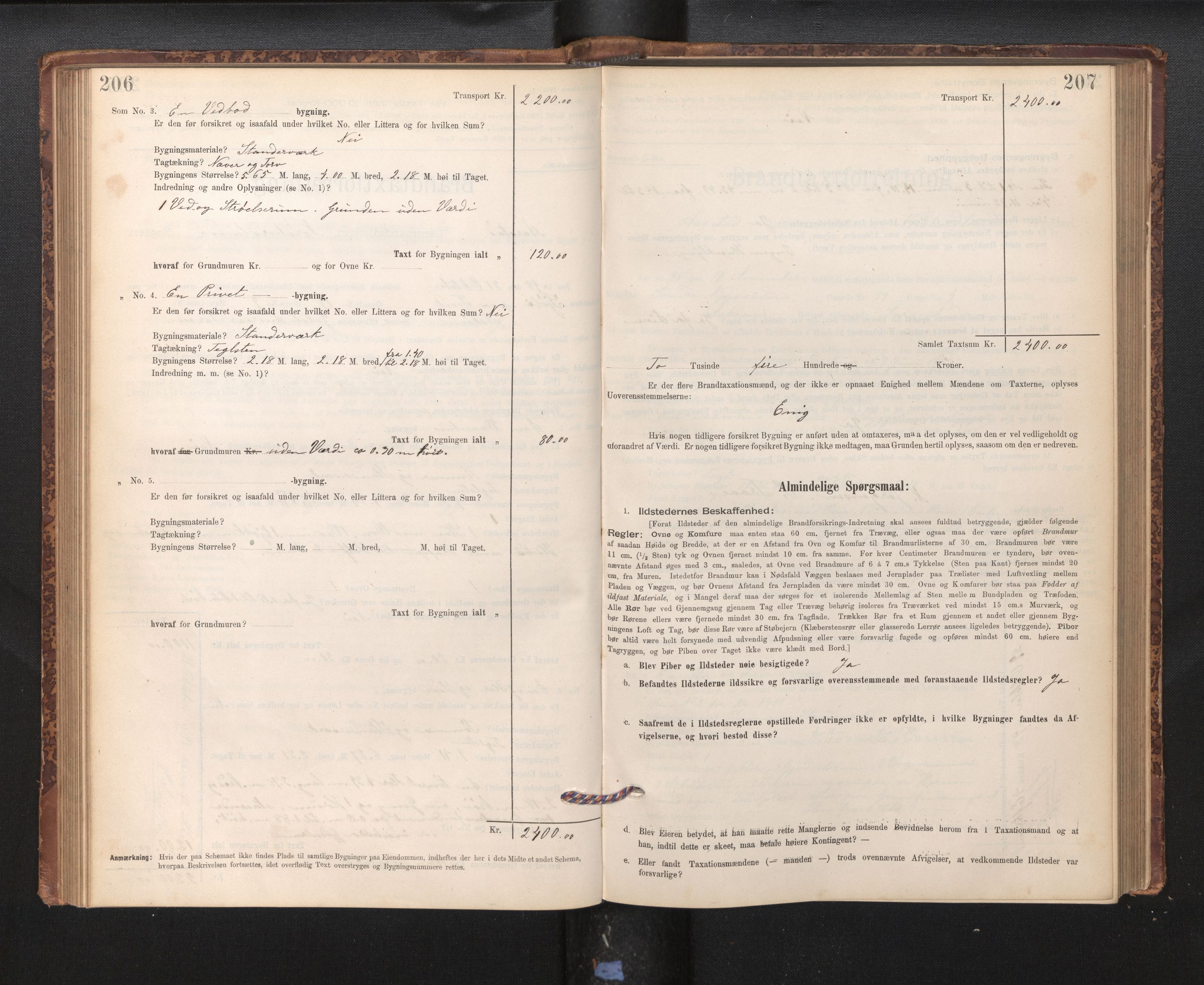Lensmannen i Årstad, AV/SAB-A-36201/0012/L0011: Branntakstprotokoll,skjematakst, 1895-1901, p. 206-207