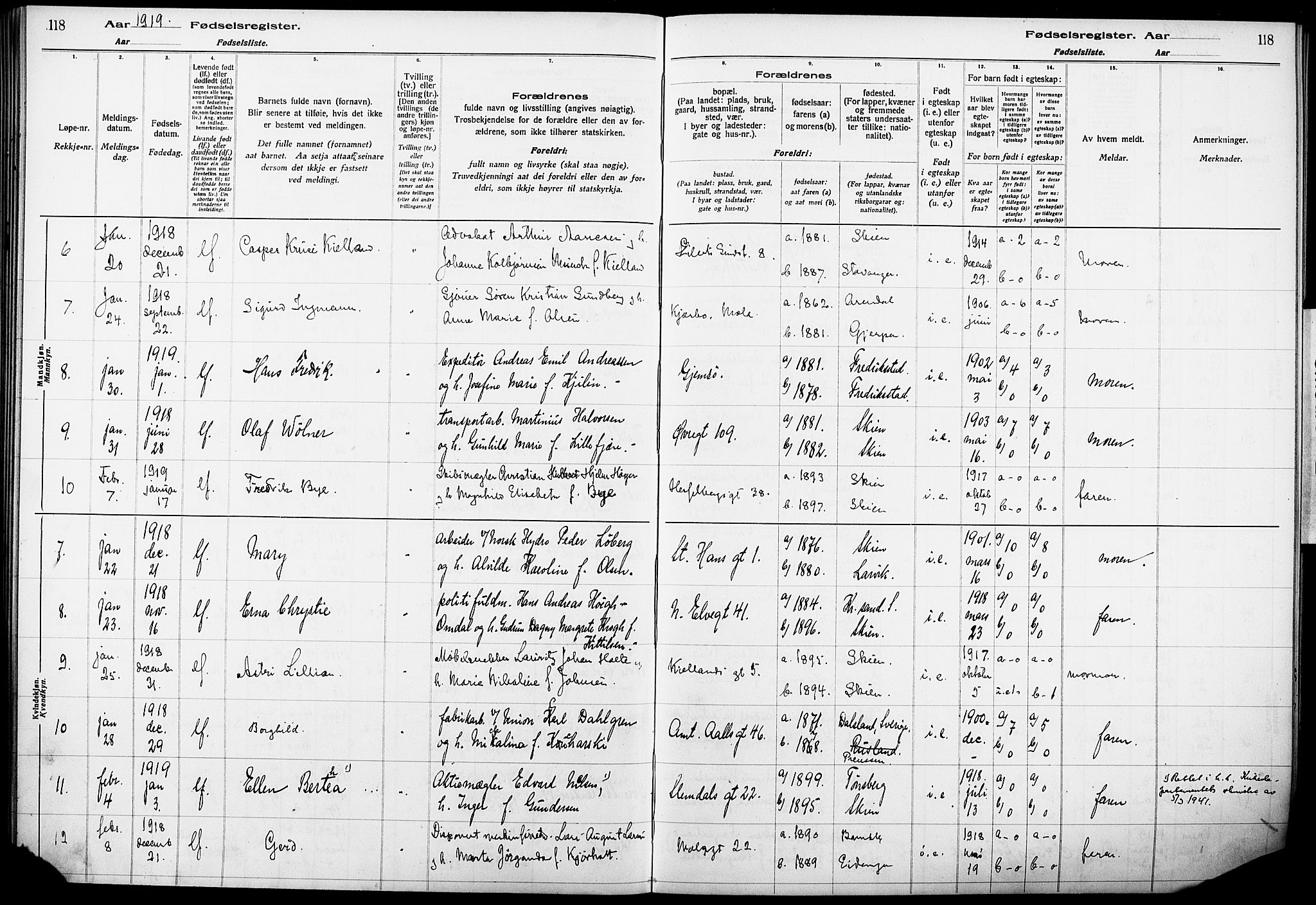 Skien kirkebøker, AV/SAKO-A-302/J/Ja/L0001: Birth register no. 1, 1916-1920, p. 118