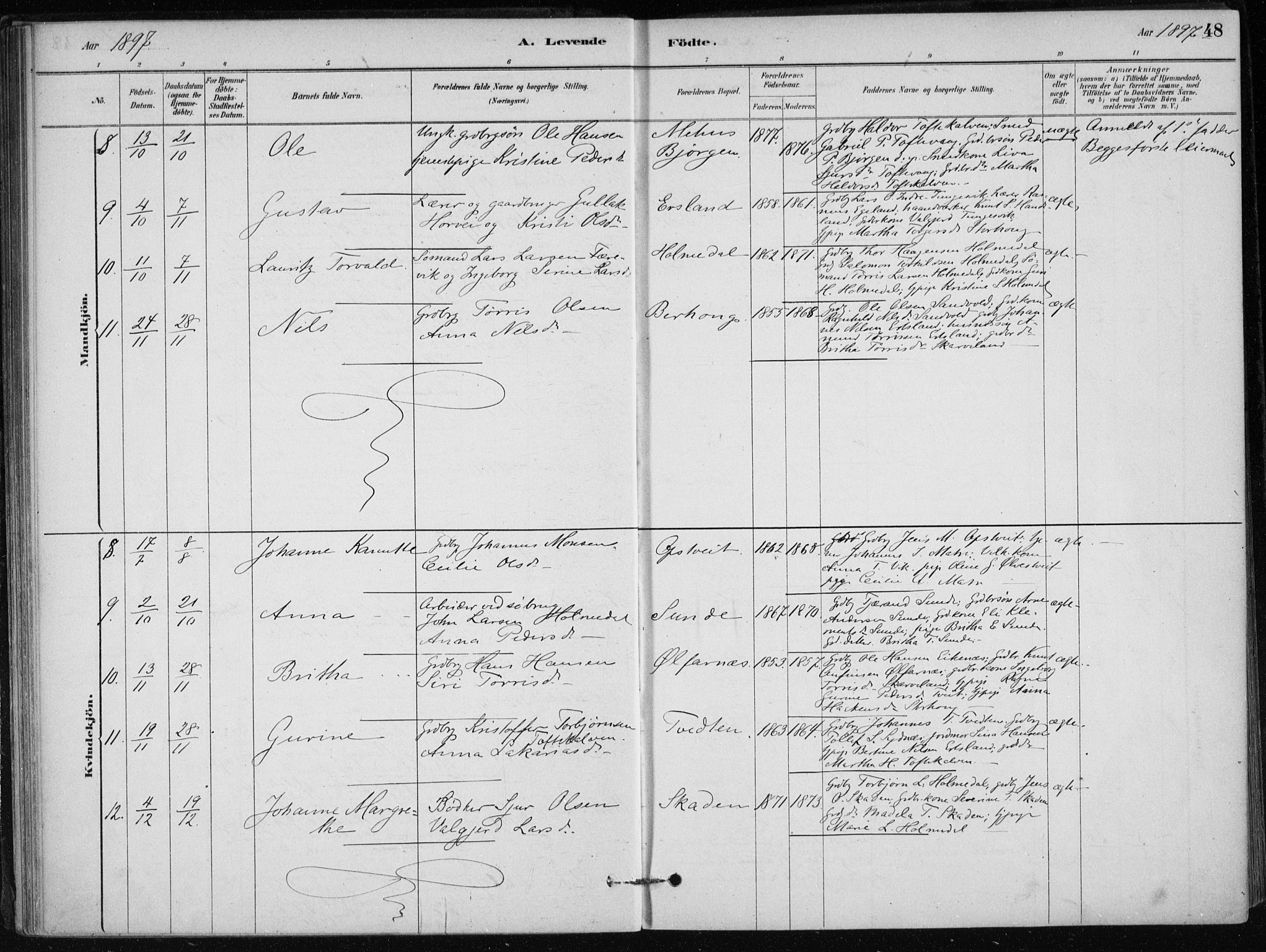 Skånevik sokneprestembete, SAB/A-77801/H/Haa: Parish register (official) no. C  1, 1879-1917, p. 48