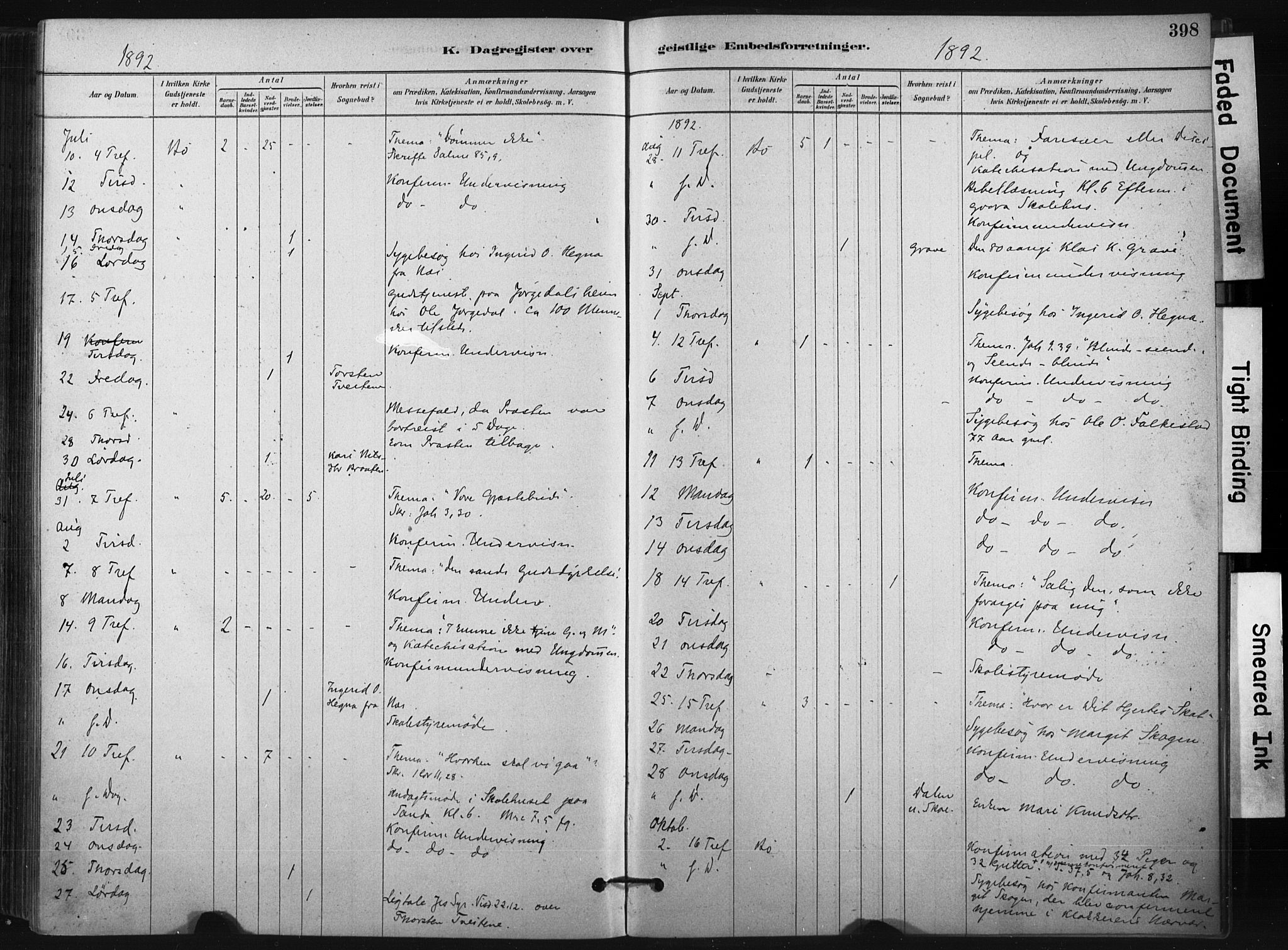 Bø kirkebøker, AV/SAKO-A-257/F/Fa/L0010: Parish register (official) no. 10, 1880-1892, p. 398