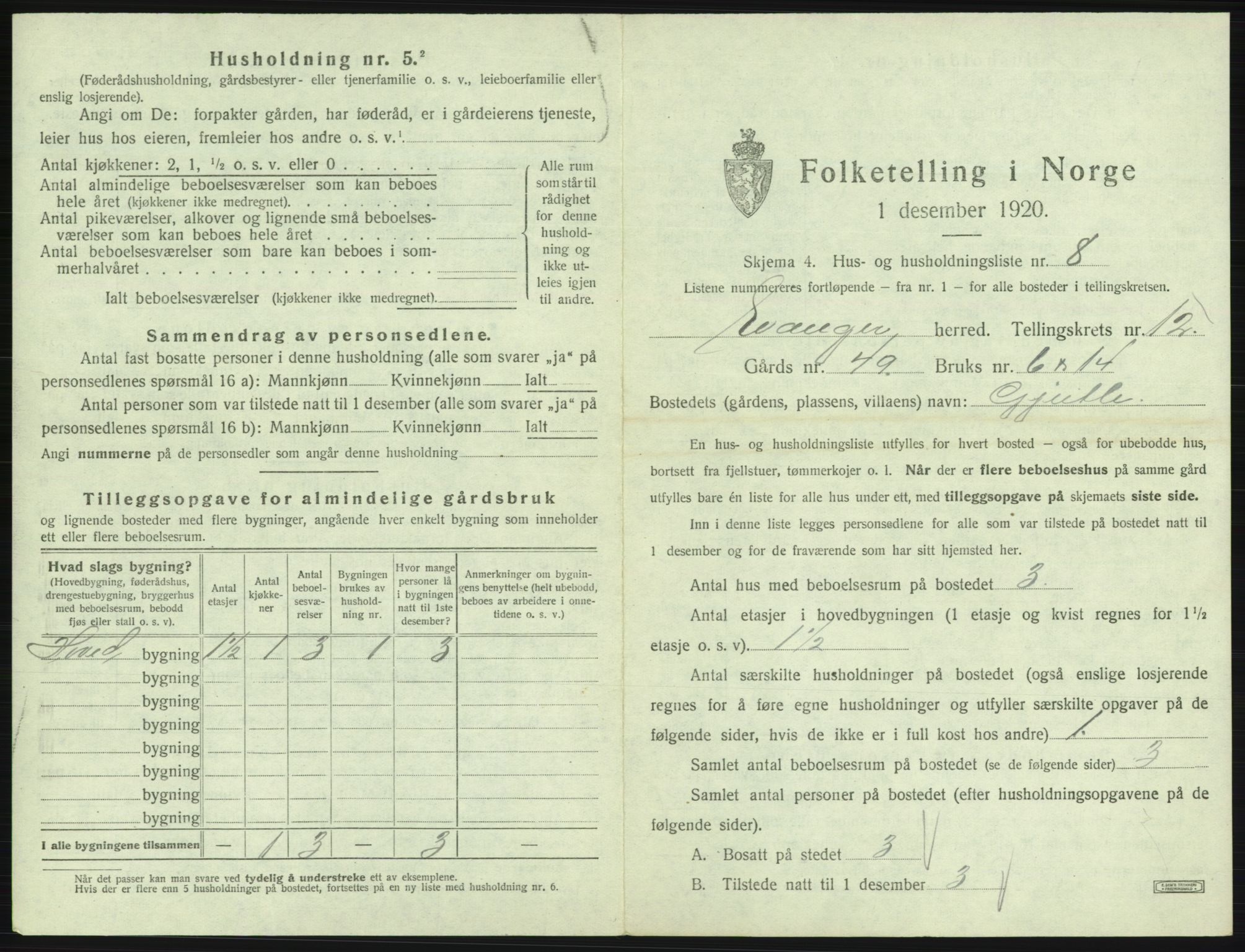 SAB, 1920 census for Evanger, 1920, p. 581