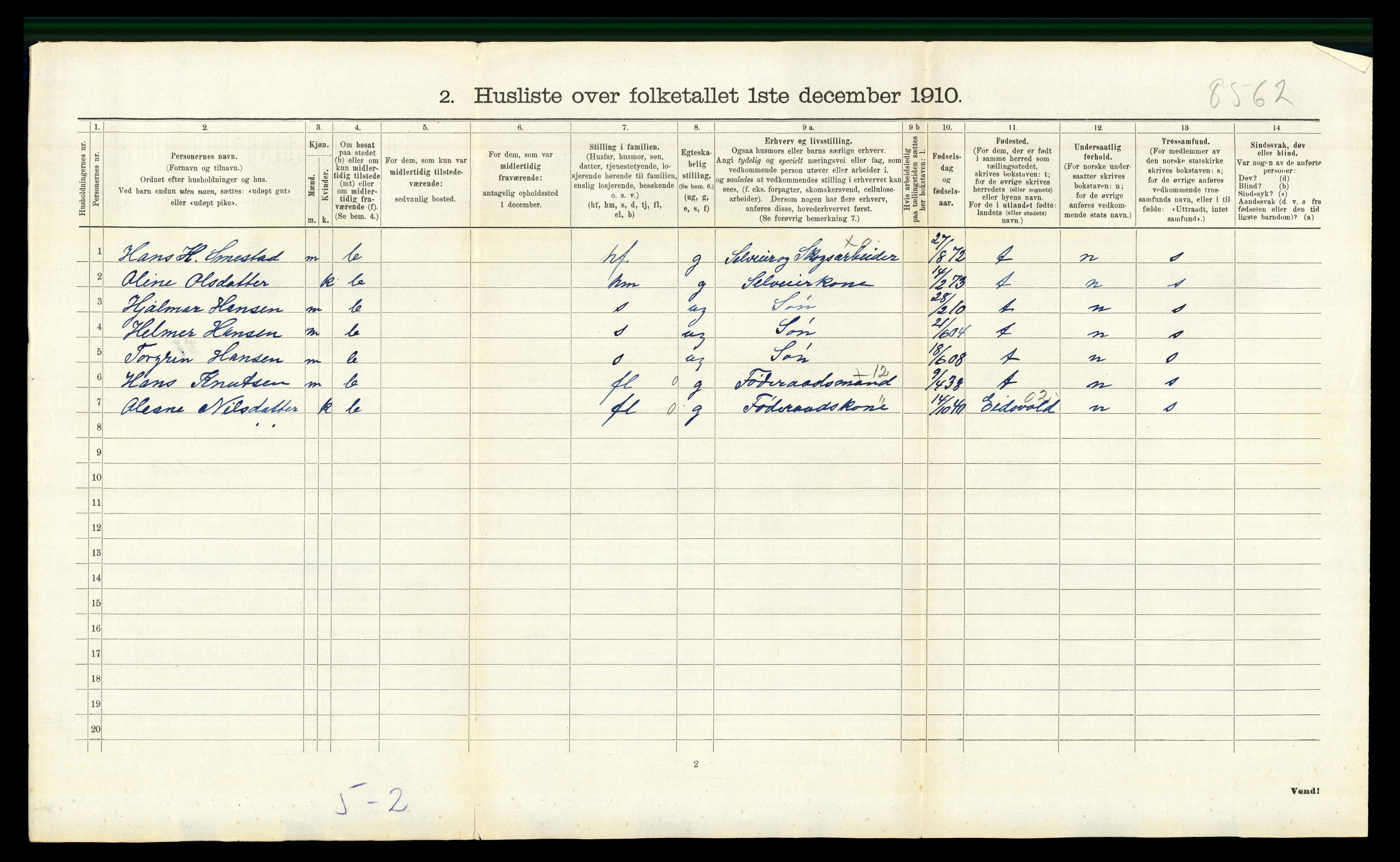 RA, 1910 census for Nord-Odal, 1910, p. 988