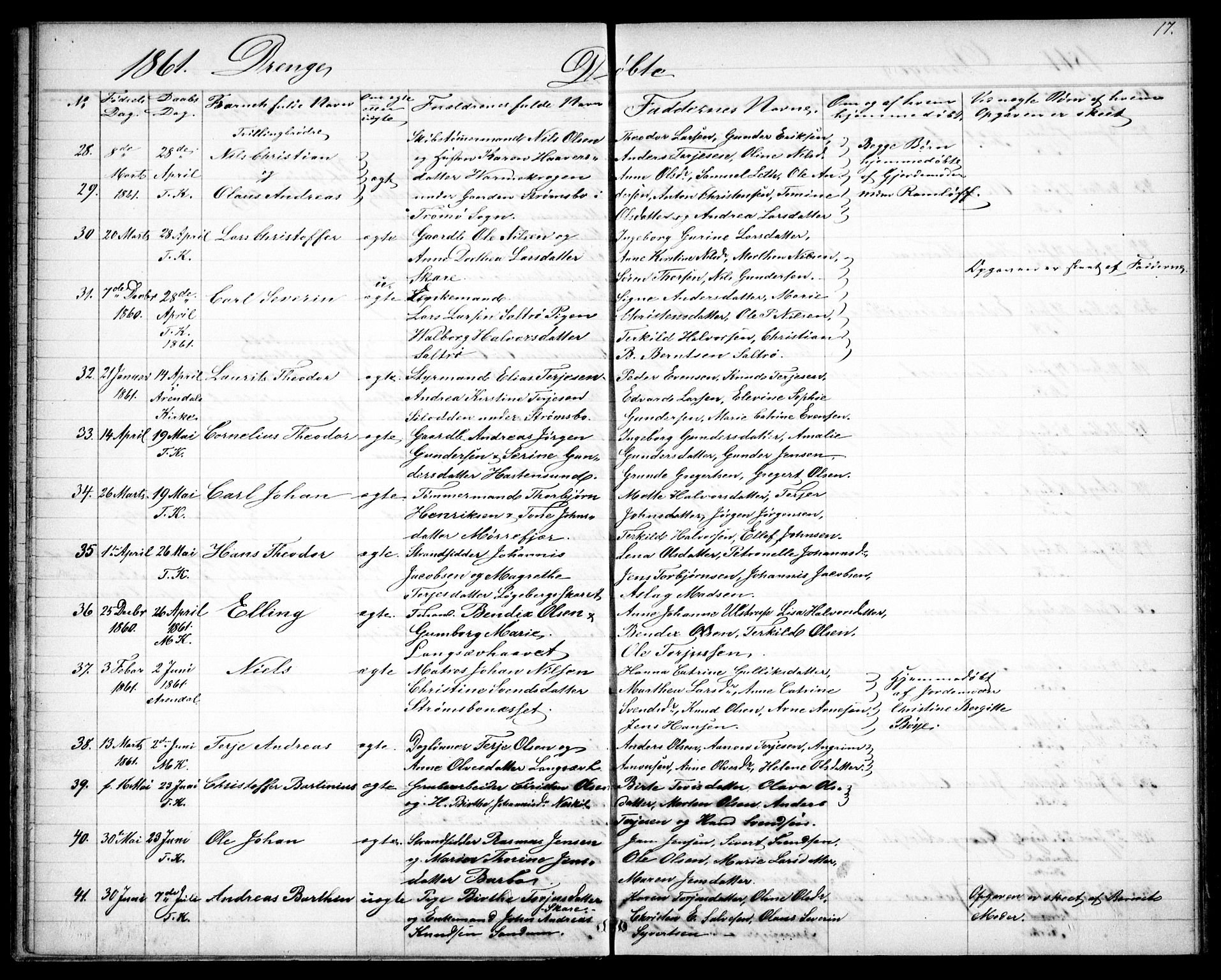 Tromøy sokneprestkontor, AV/SAK-1111-0041/F/Fb/L0003: Parish register (copy) no. B 3, 1859-1868, p. 17