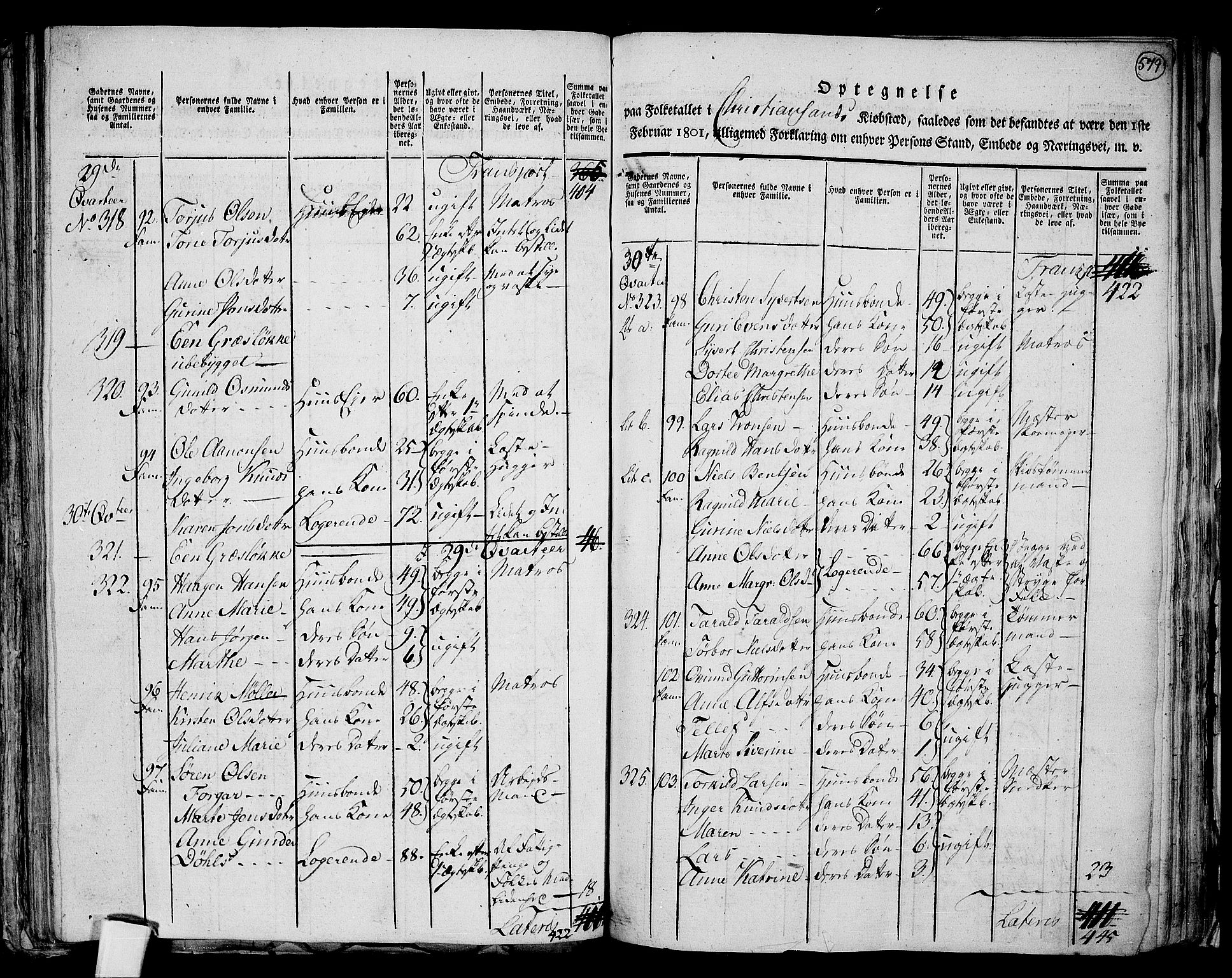 RA, 1801 census for 1001P Kristiansand, 1801, p. 578b-579a
