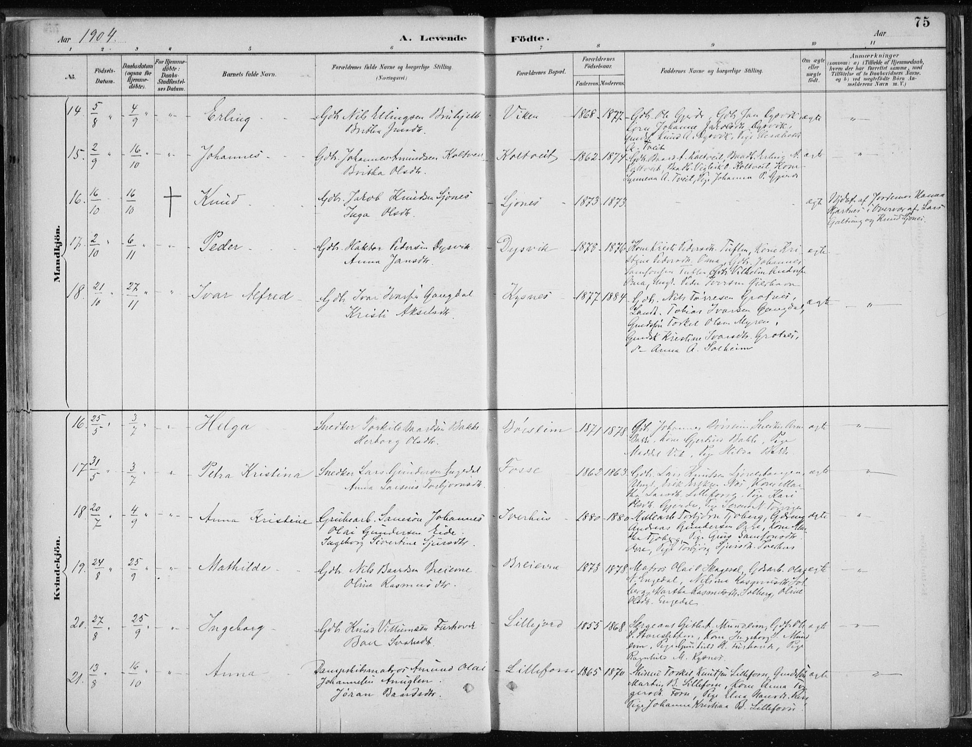 Strandebarm sokneprestembete, AV/SAB-A-78401/H/Haa: Parish register (official) no. B  1, 1886-1908, p. 75