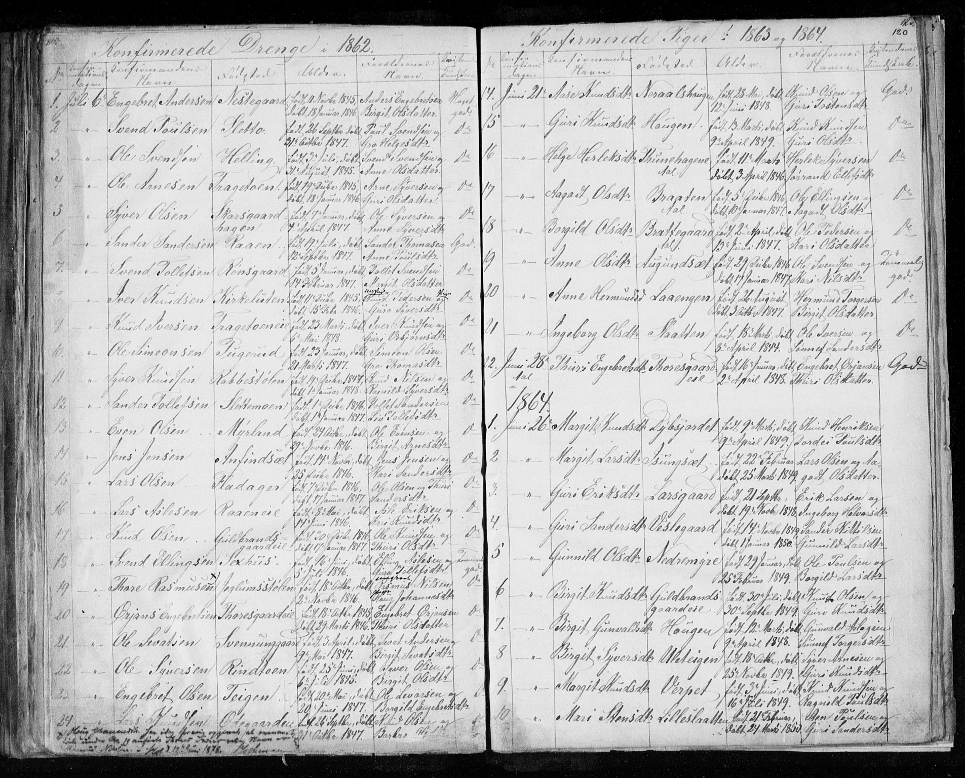 Hol kirkebøker, SAKO/A-227/F/Fa/L0001: Parish register (official) no. I 1, 1850-1870, p. 119-120