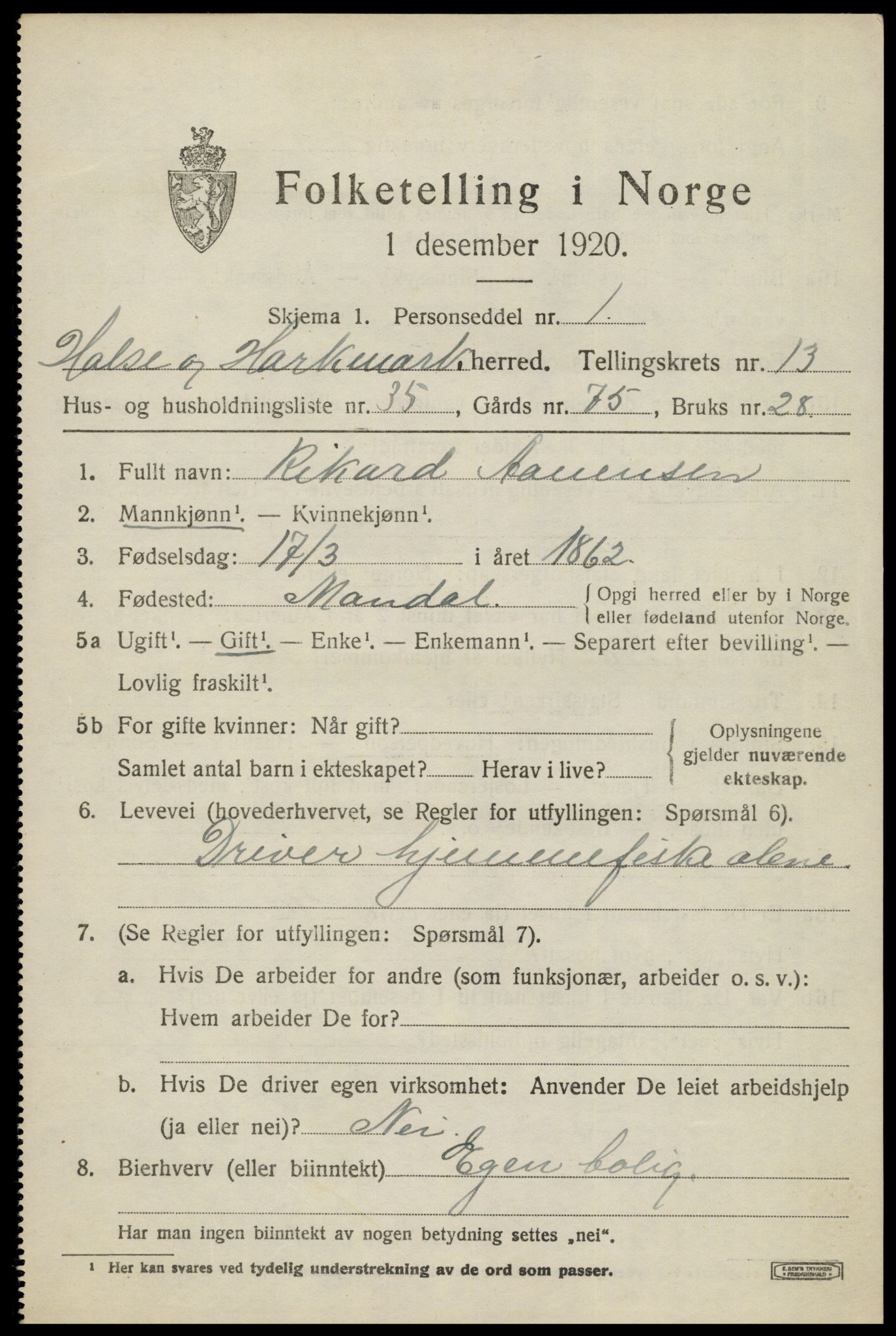 SAK, 1920 census for Halse og Harkmark, 1920, p. 7315