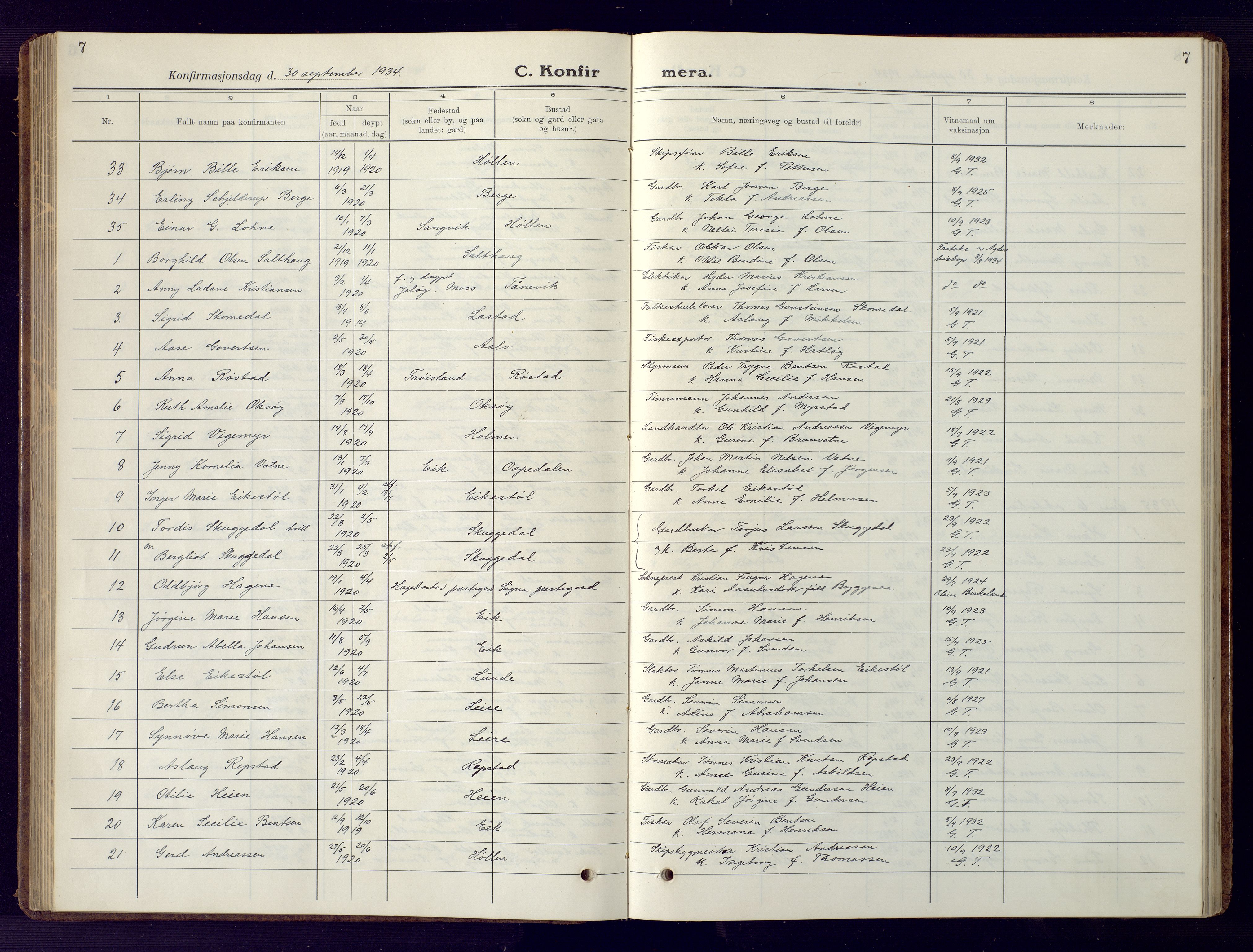 Søgne sokneprestkontor, SAK/1111-0037/F/Fb/Fbb/L0008: Parish register (copy) no. B 8, 1932-1949, p. 7