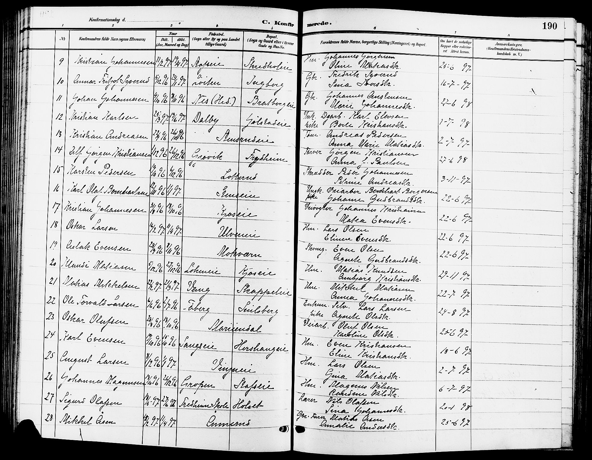 Ringsaker prestekontor, AV/SAH-PREST-014/L/La/L0015: Parish register (copy) no. 15, 1903-1912, p. 190