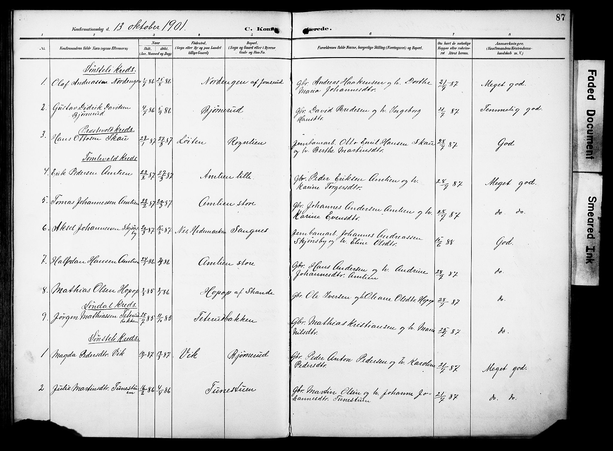 Vestre Toten prestekontor, SAH/PREST-108/H/Ha/Haa/L0012: Parish register (official) no. 12, 1890-1906, p. 87