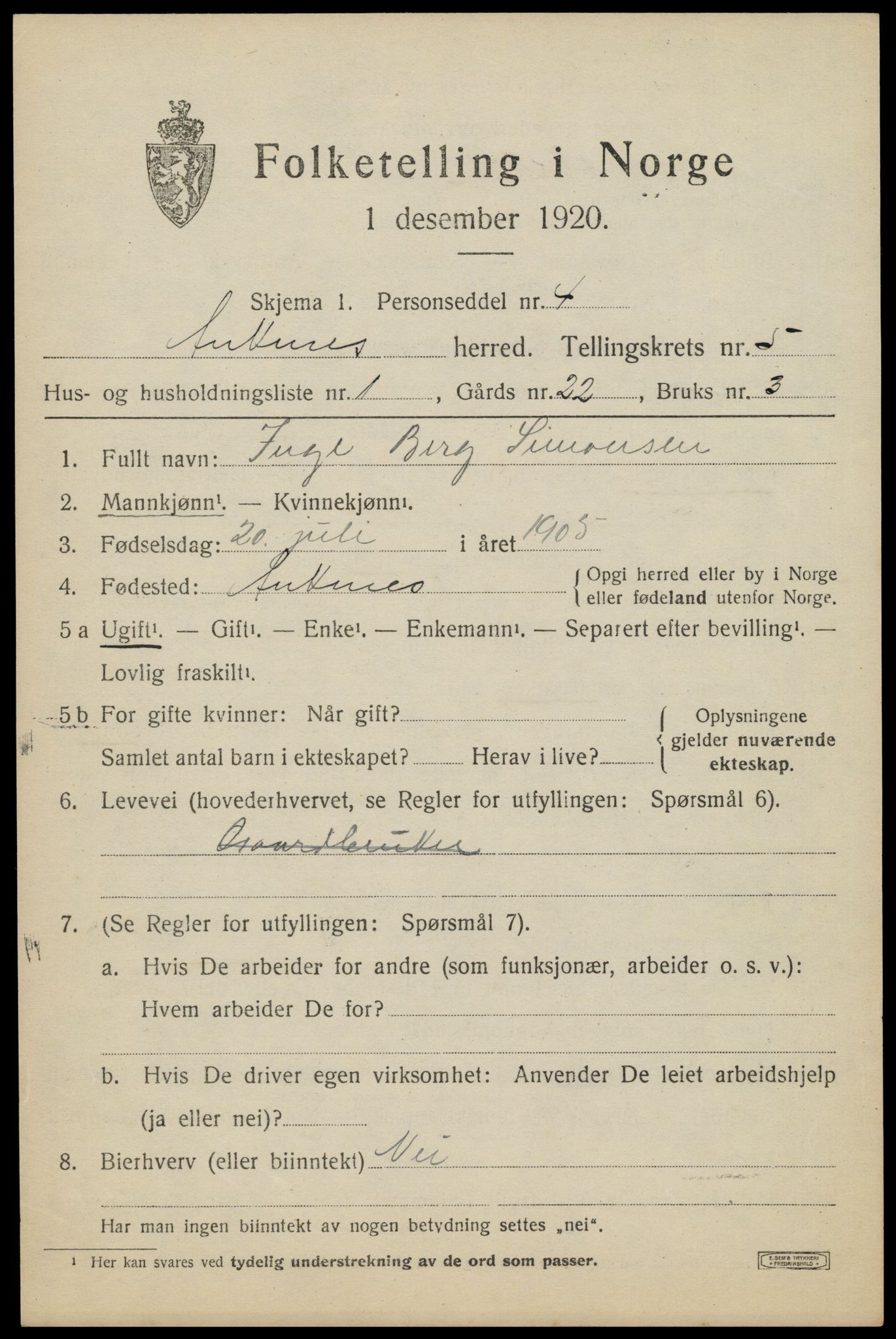 SAT, 1920 census for Ankenes, 1920, p. 3115