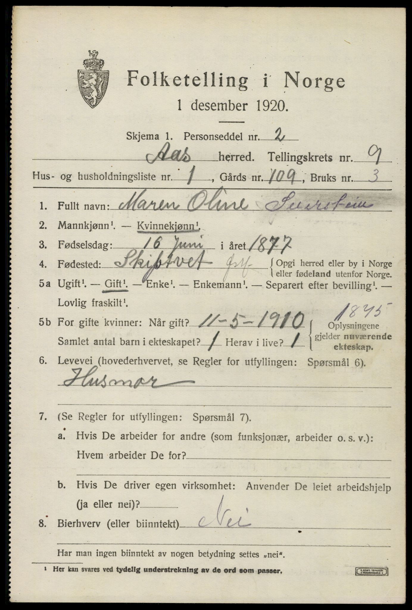 SAO, 1920 census for Ås, 1920, p. 8338