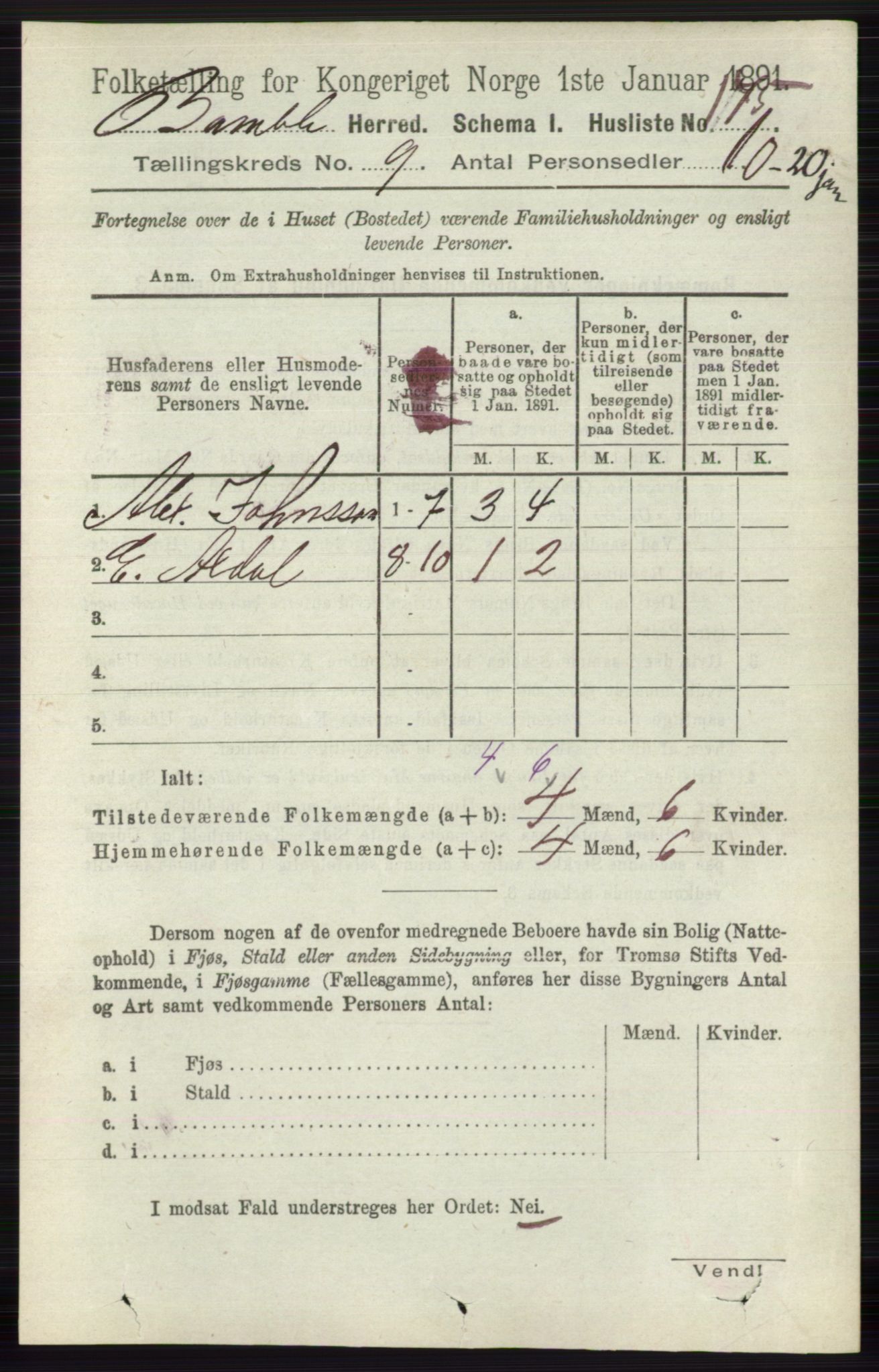 RA, 1891 census for 0814 Bamble, 1891, p. 4178