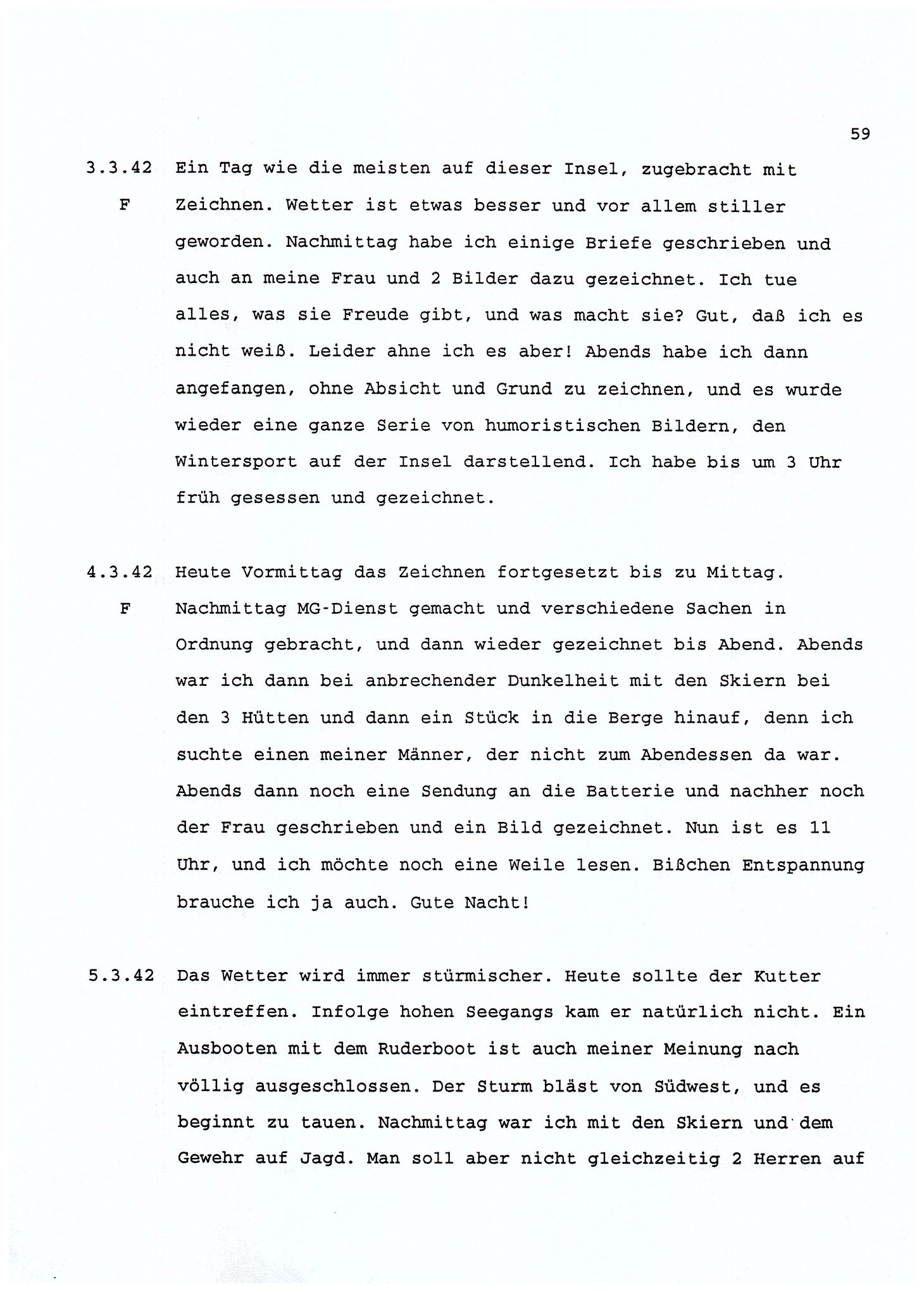 Dagbokopptegnelser av en tysk marineoffiser stasjonert i Norge , FMFB/A-1160/F/L0001: Dagbokopptegnelser av en tysk marineoffiser stasjonert i Norge, 1941-1944, p. 59