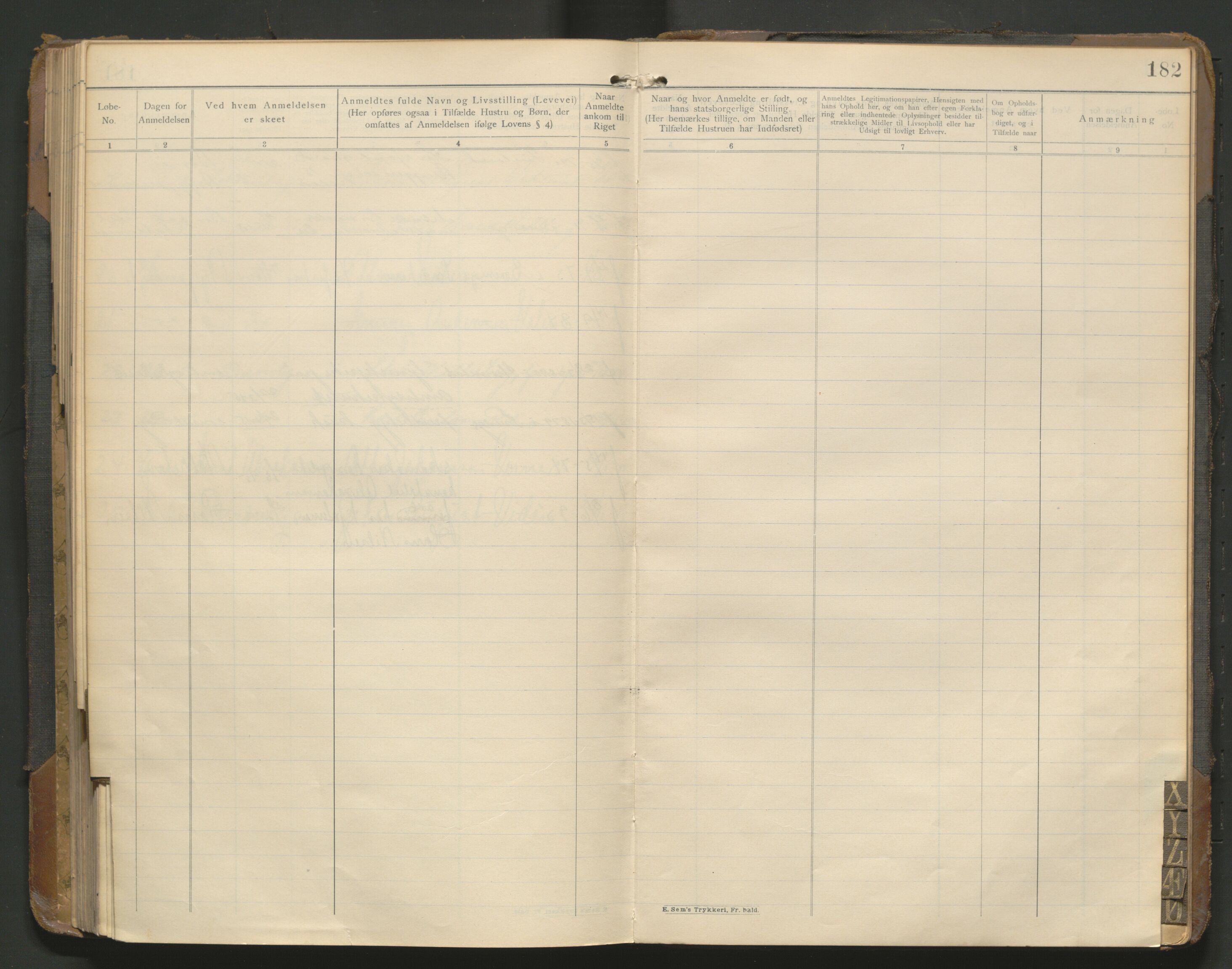 Fredrikstad politikammer, AV/SAO-A-10055/H/Hb/Hba/L0001: Protokoll over fremmede statsborgere, 1901-1916, p. 181b-182a