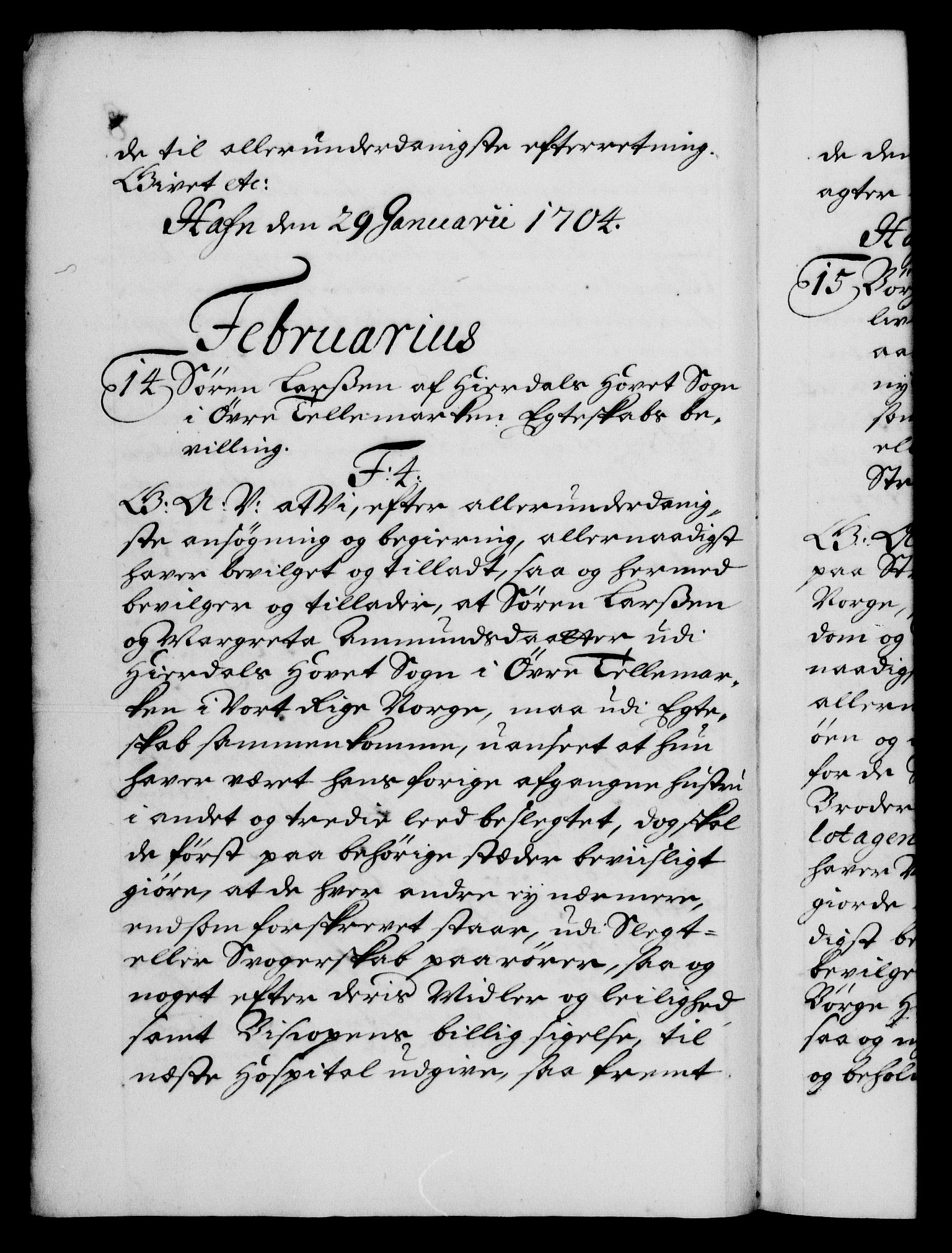 Danske Kanselli 1572-1799, RA/EA-3023/F/Fc/Fca/Fcaa/L0019: Norske registre, 1704-1707, p. 8b