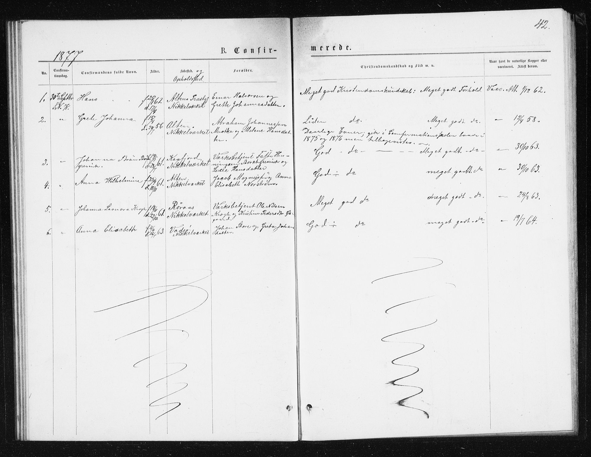 Berg sokneprestkontor, AV/SATØ-S-1318/G/Ga/Gab/L0016klokker: Parish register (copy) no. 16, 1877-1880, p. 42