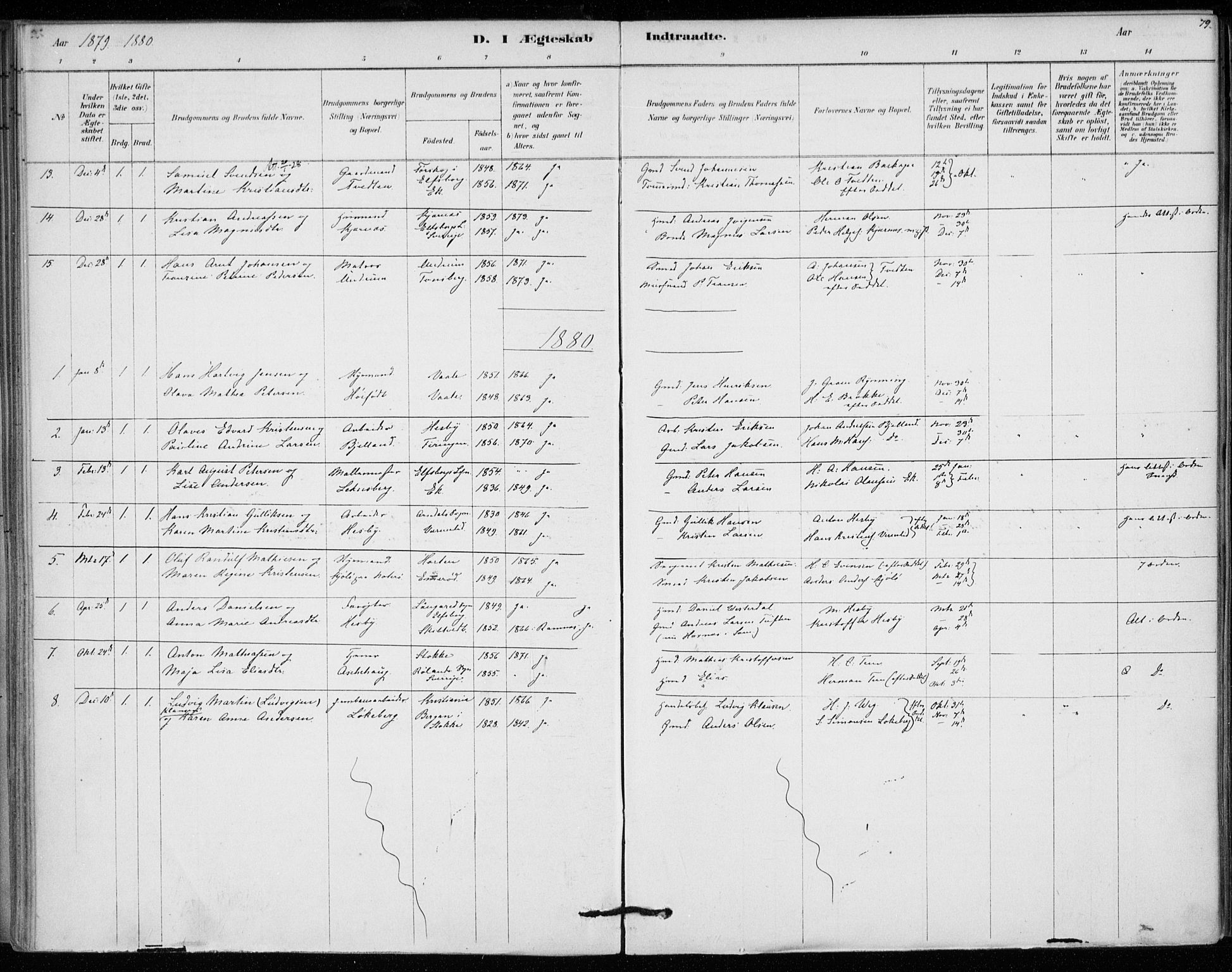 Sem kirkebøker, AV/SAKO-A-5/F/Fa/L0010: Parish register (official) no. I 10, 1878-1887, p. 79