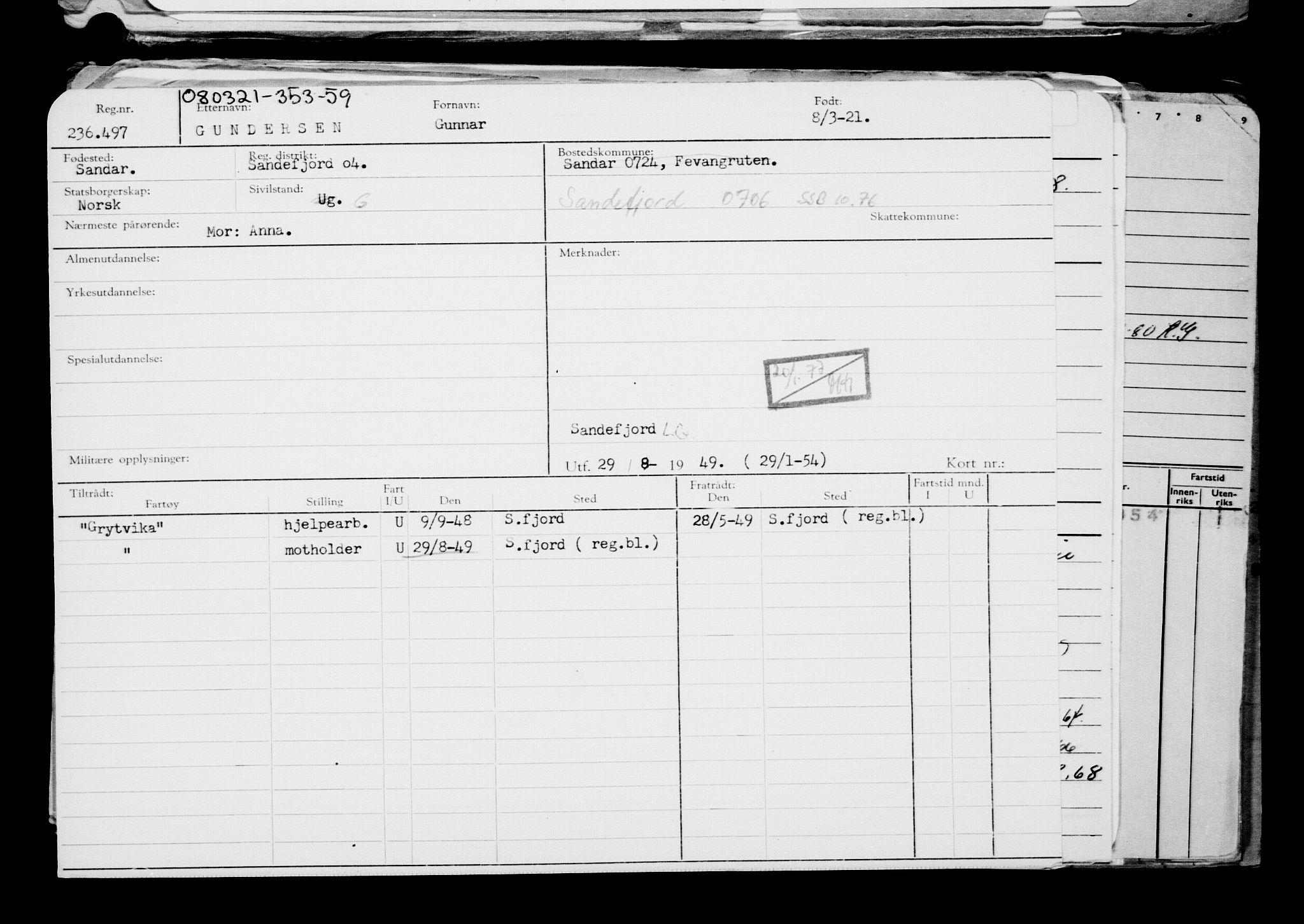 Direktoratet for sjømenn, AV/RA-S-3545/G/Gb/L0191: Hovedkort, 1921, p. 194