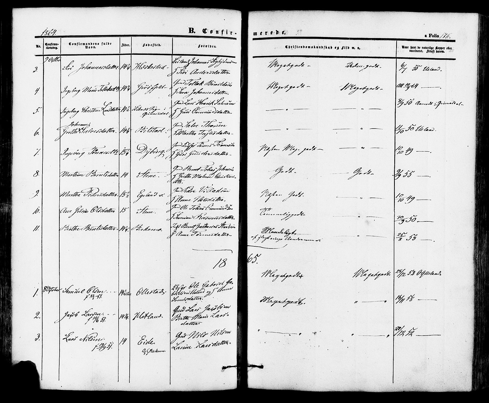 Lund sokneprestkontor, AV/SAST-A-101809/S06/L0010: Parish register (official) no. A 9, 1854-1886, p. 176