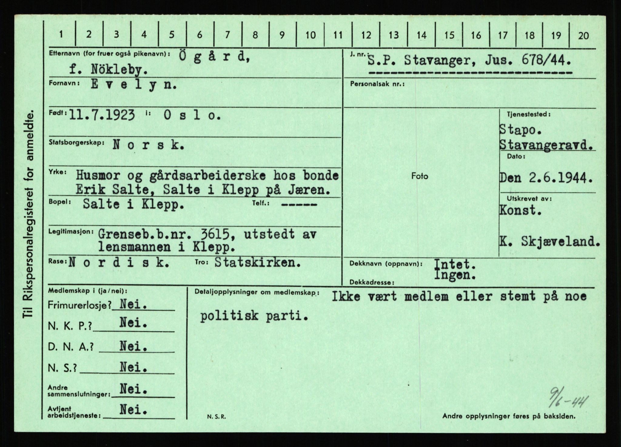 Statspolitiet - Hovedkontoret / Osloavdelingen, AV/RA-S-1329/C/Ca/L0016: Uberg - Øystese, 1943-1945, p. 3483