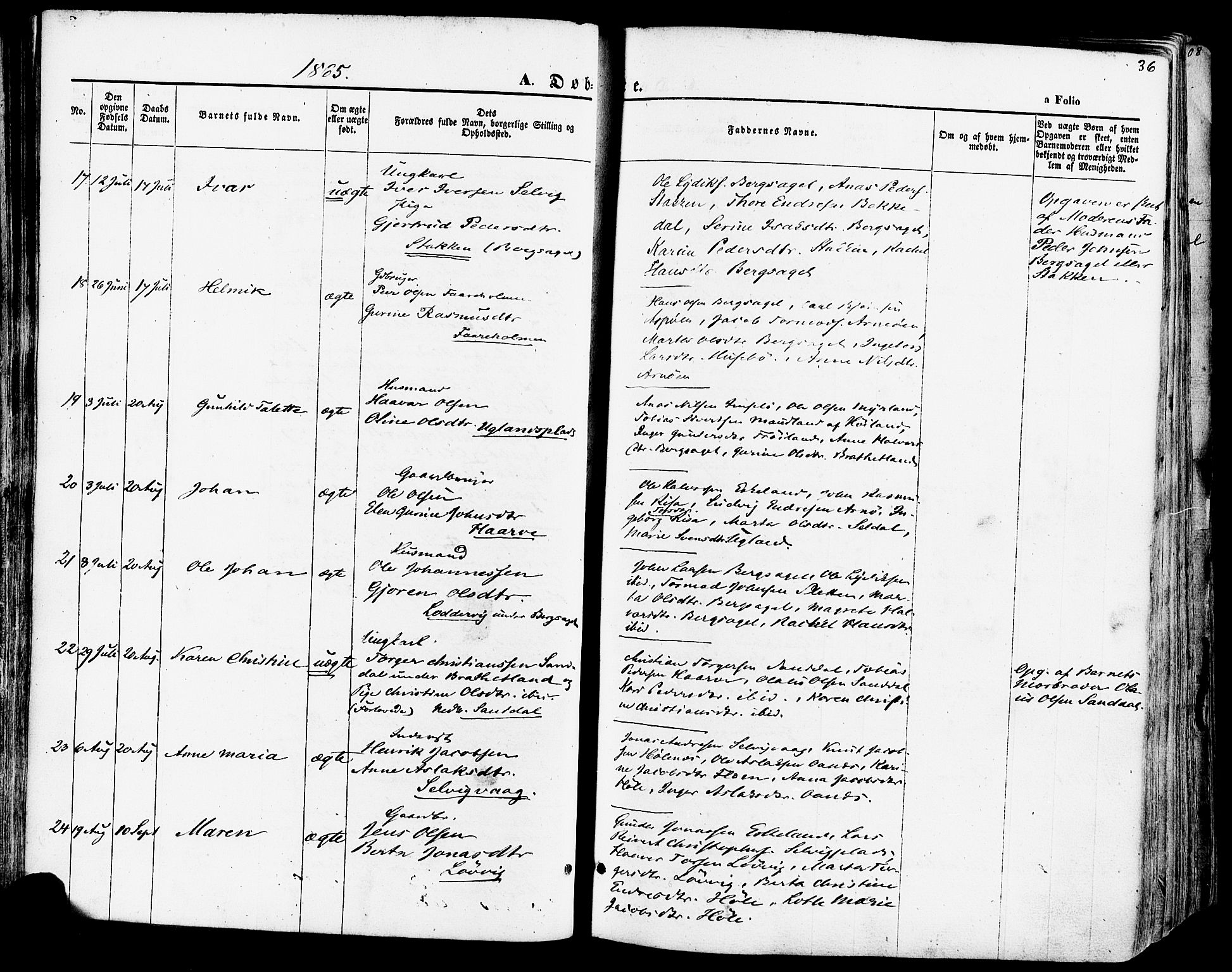 Høgsfjord sokneprestkontor, SAST/A-101624/H/Ha/Haa/L0002: Parish register (official) no. A 2, 1855-1885, p. 36