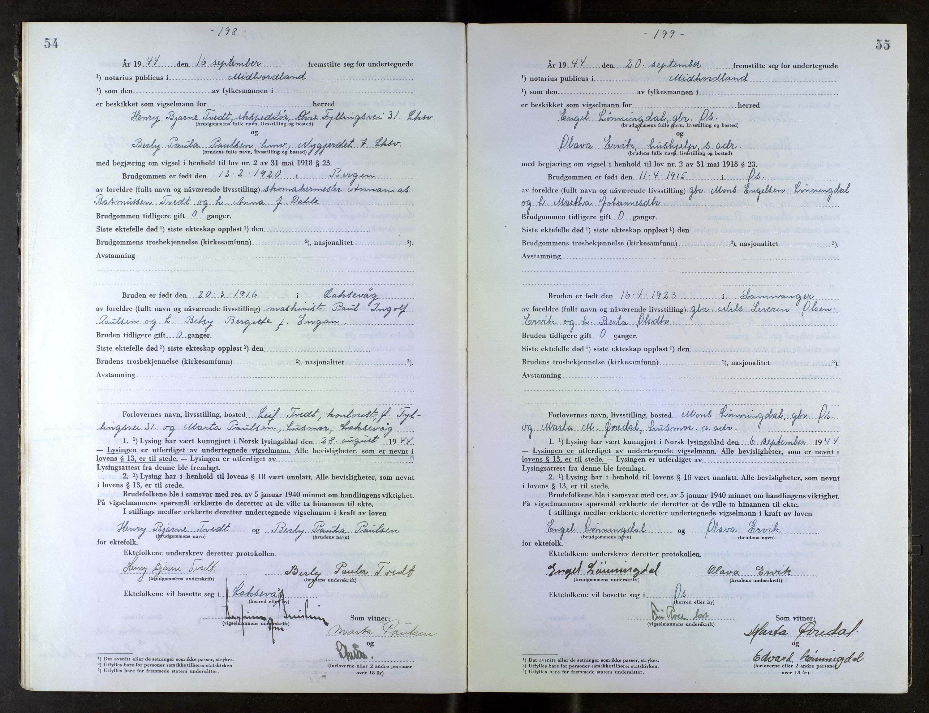 Midhordland sorenskriveri, AV/SAB-A-3001/1/M/Mc/Mca/L0006: Notarialbilag. Vigselbøker, 1944-1945, p. 54-55