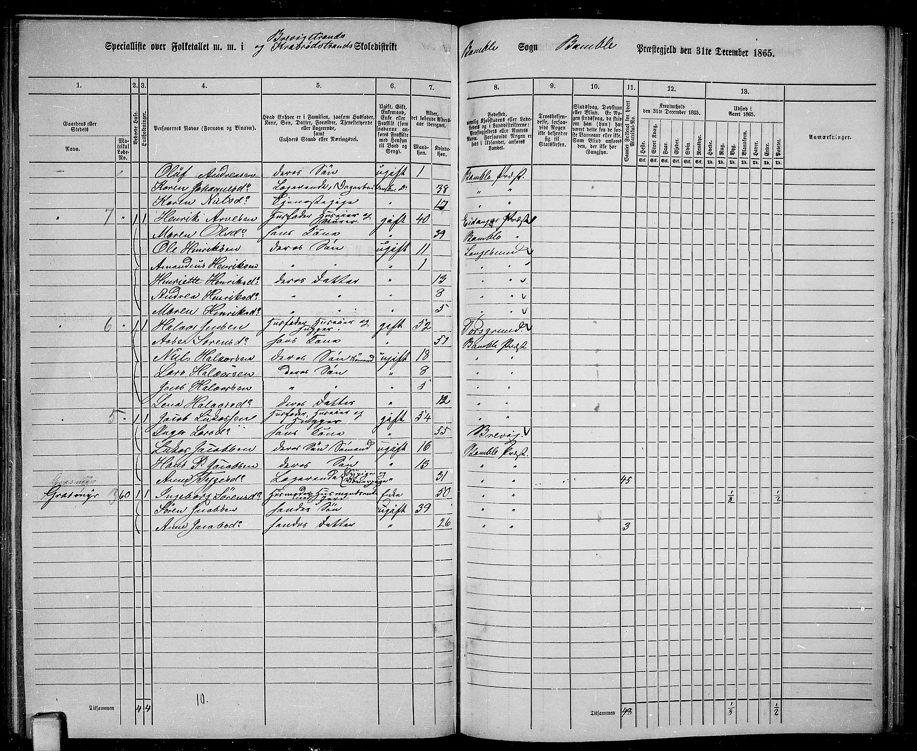 RA, 1865 census for Bamble, 1865, p. 144