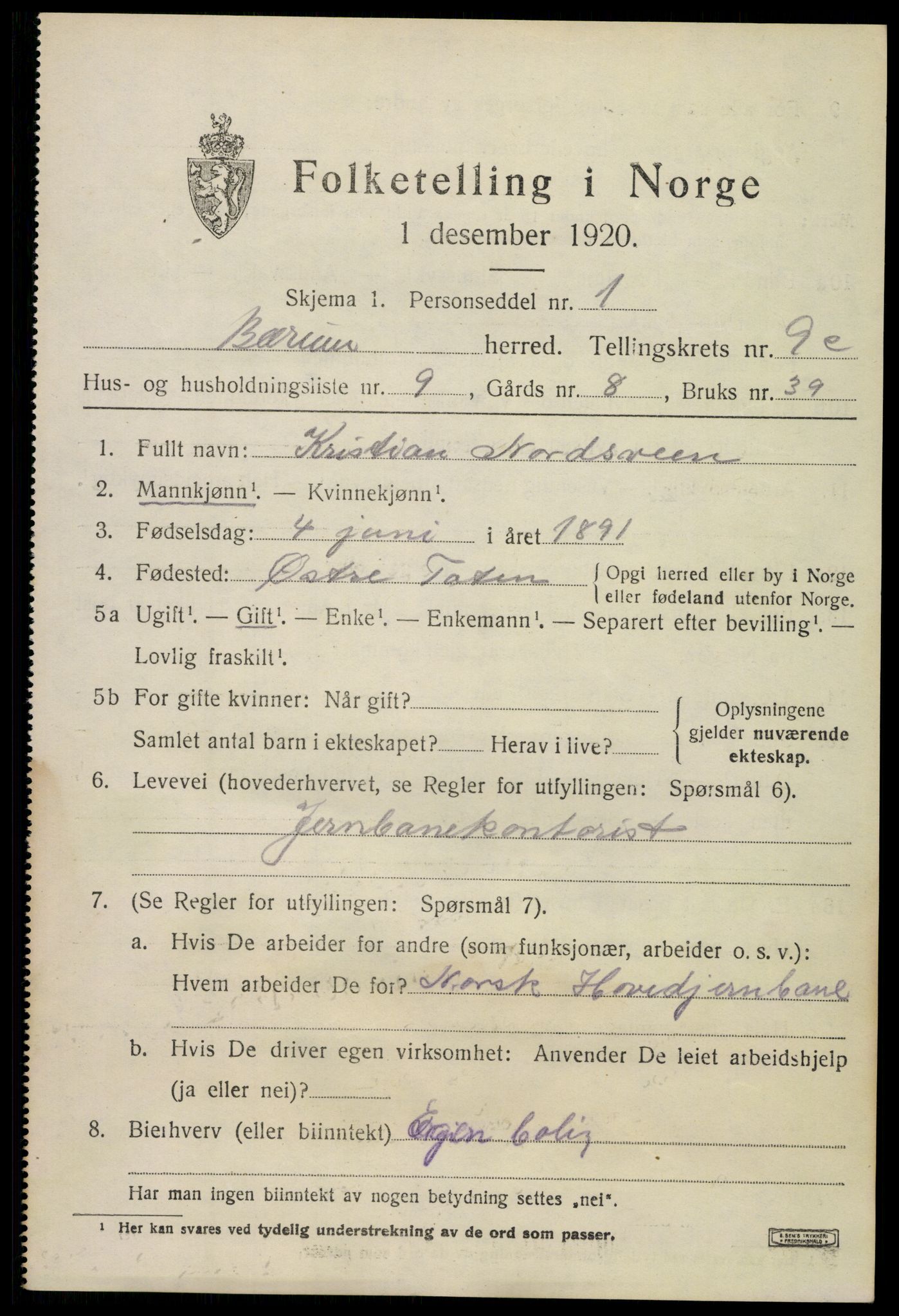 SAO, 1920 census for Bærum, 1920, p. 21994