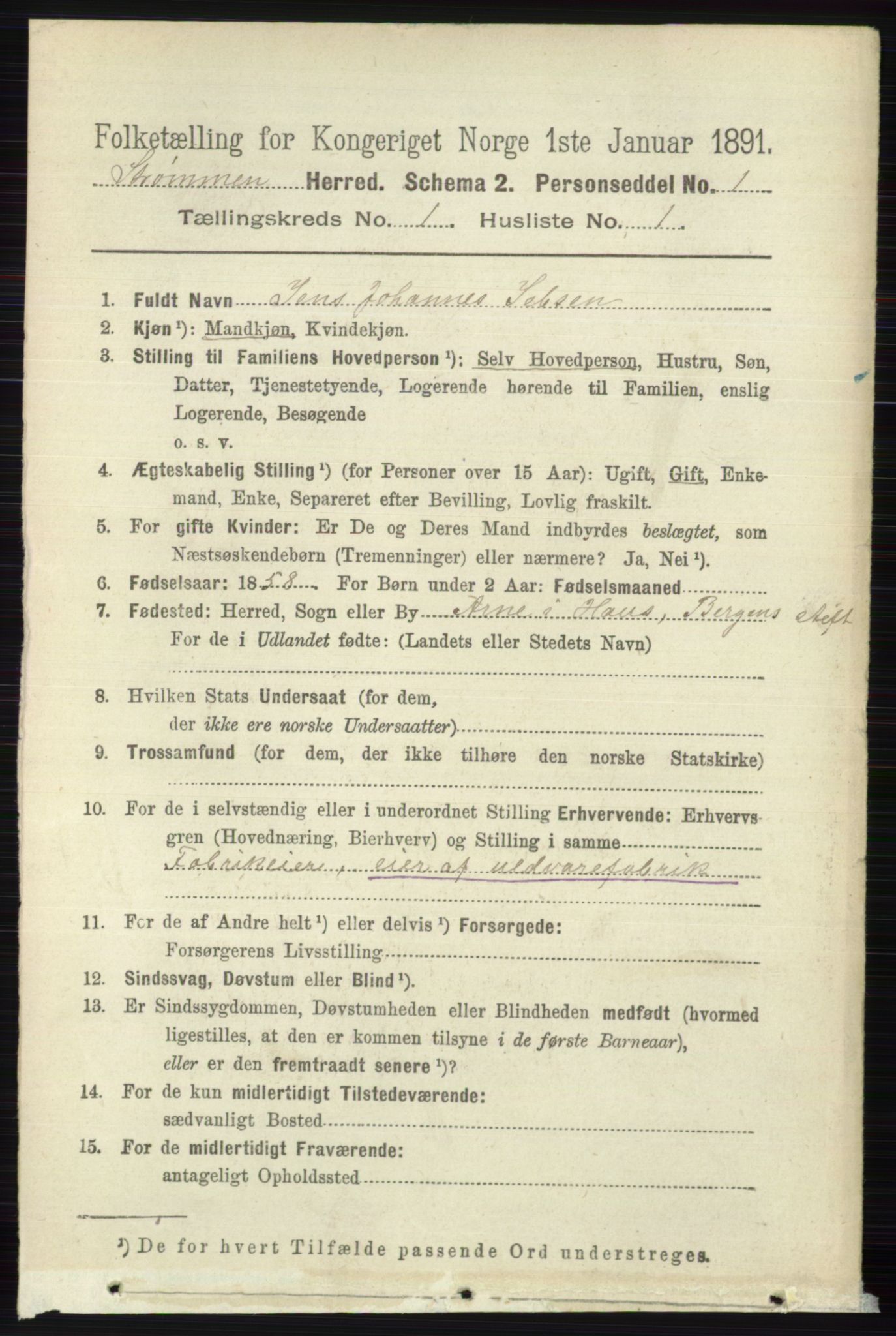 RA, 1891 census for 0711 Strømm, 1891, p. 60