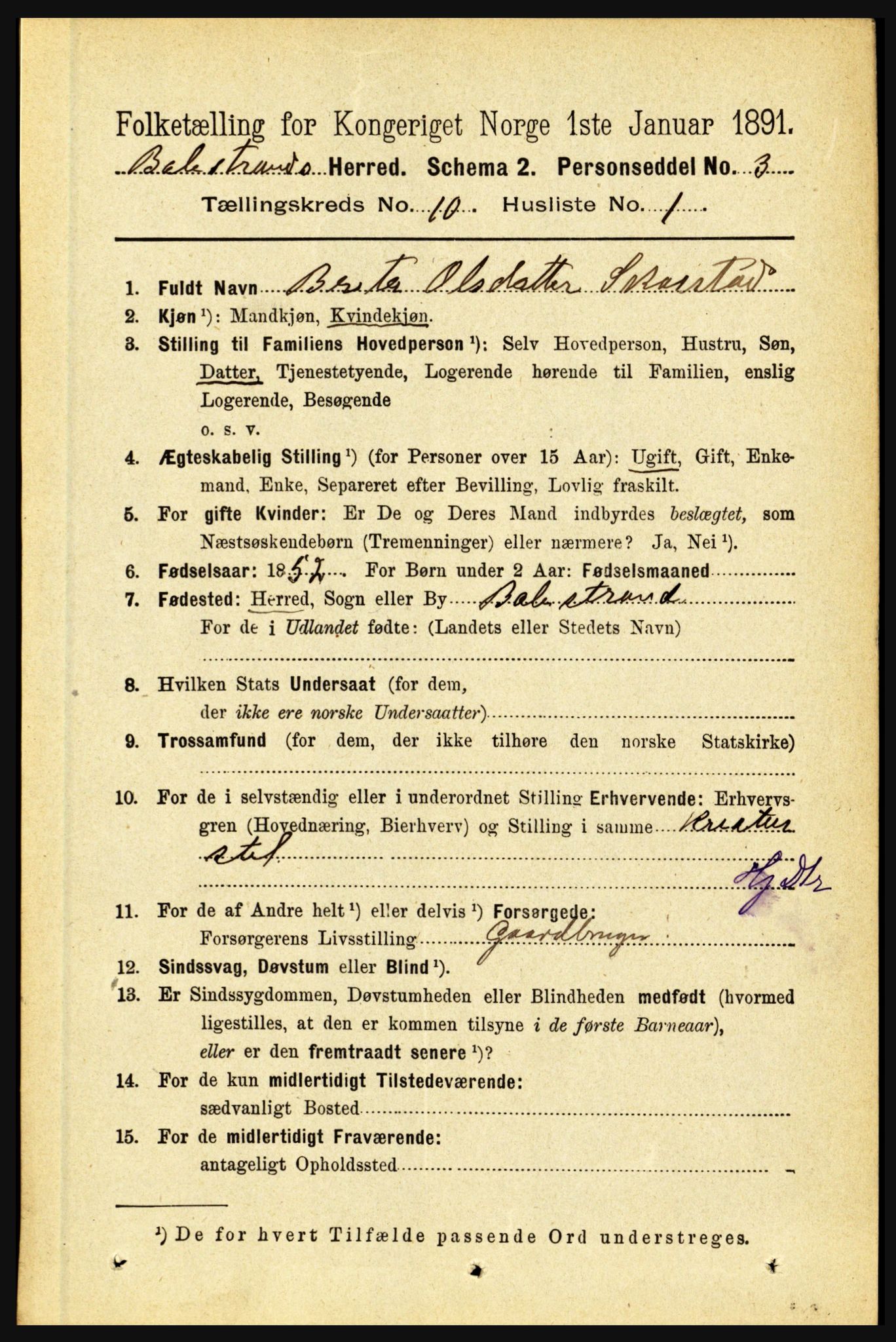 RA, 1891 census for 1418 Balestrand, 1891, p. 2252