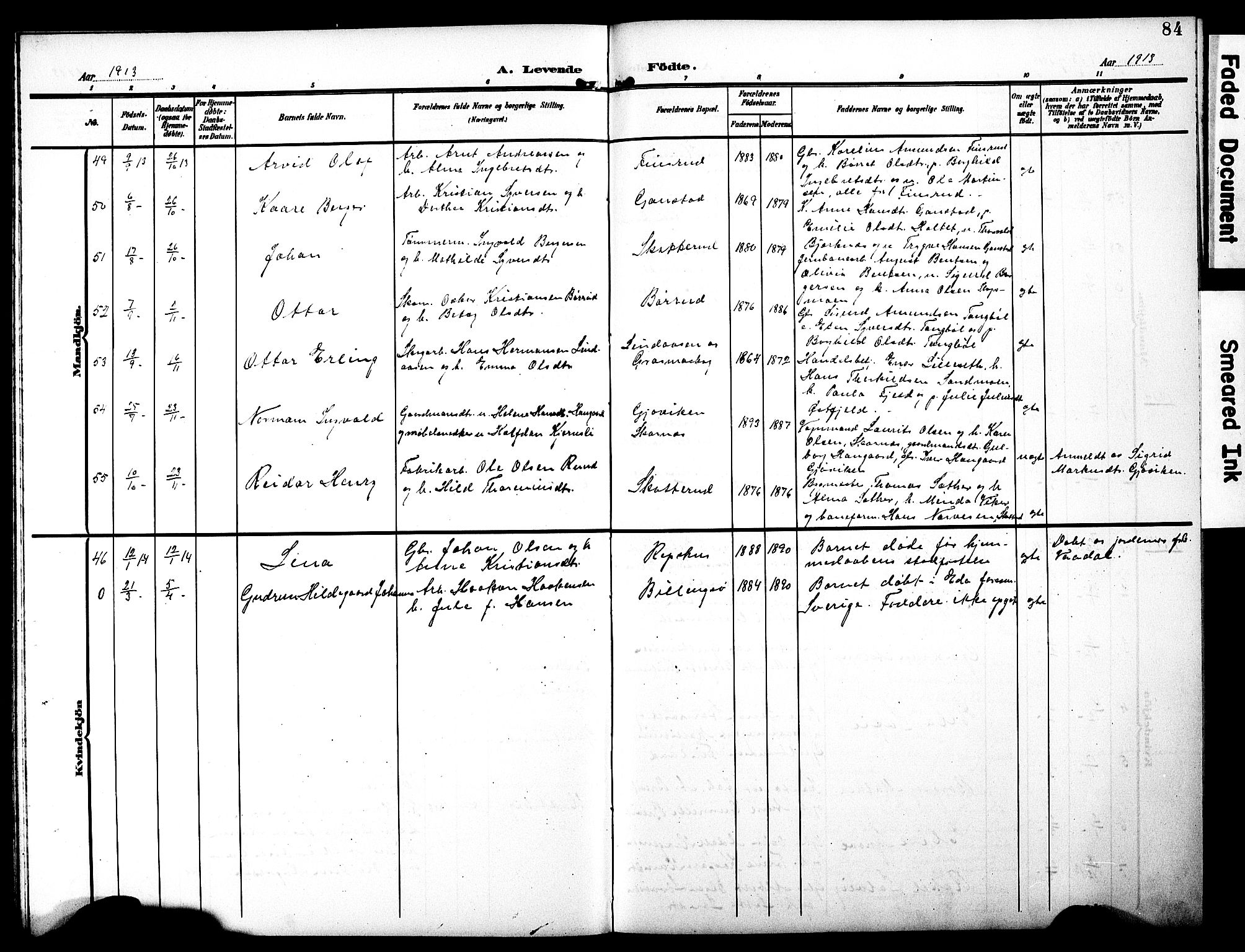 Eidskog prestekontor, SAH/PREST-026/H/Ha/Hab/L0003: Parish register (copy) no. 3, 1904-1919, p. 84