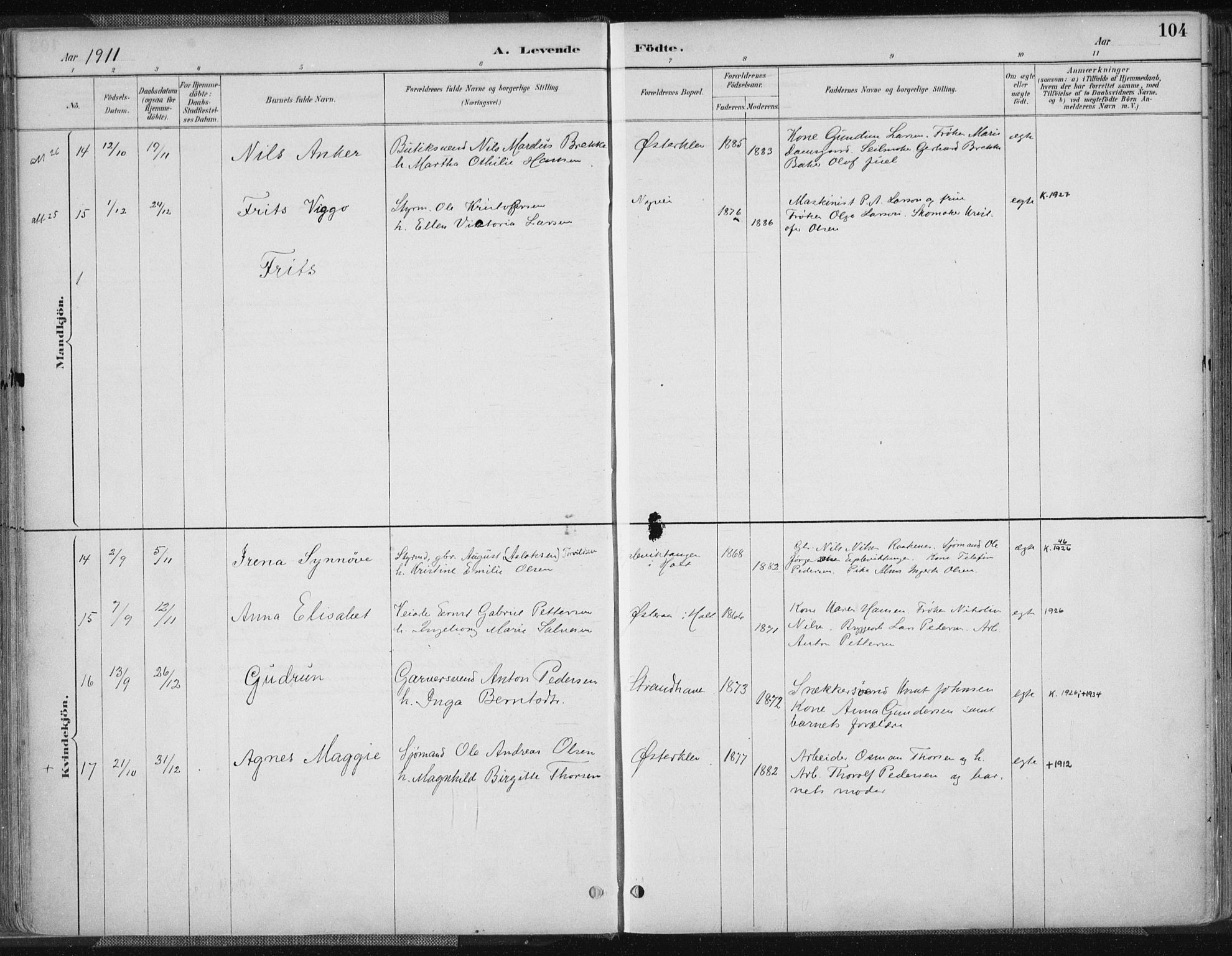 Tvedestrand sokneprestkontor, AV/SAK-1111-0042/F/Fa/L0001: Parish register (official) no. A 1, 1885-1916, p. 104