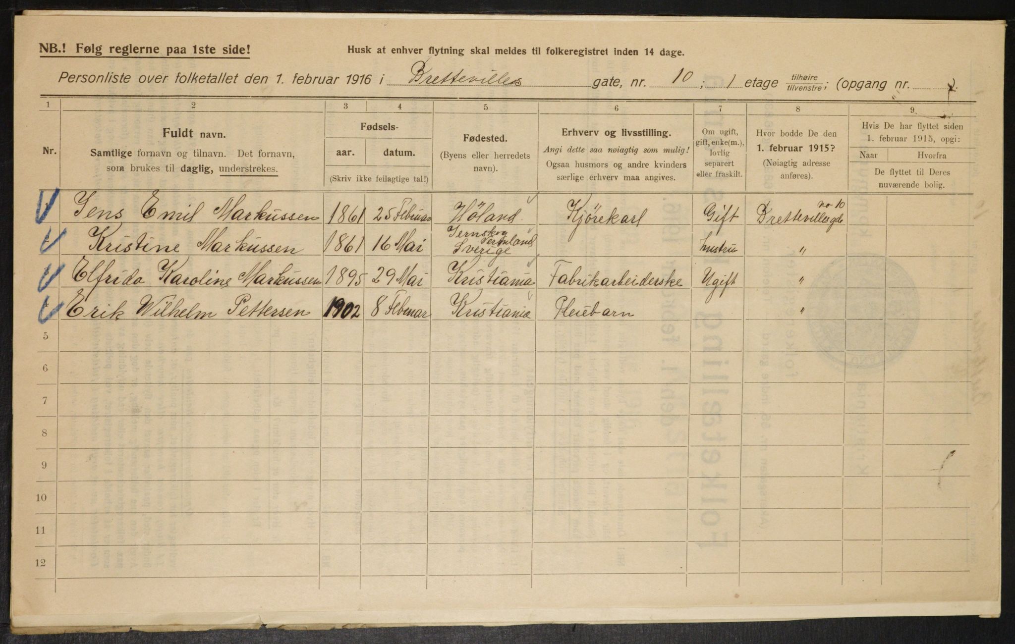 OBA, Municipal Census 1916 for Kristiania, 1916, p. 8869