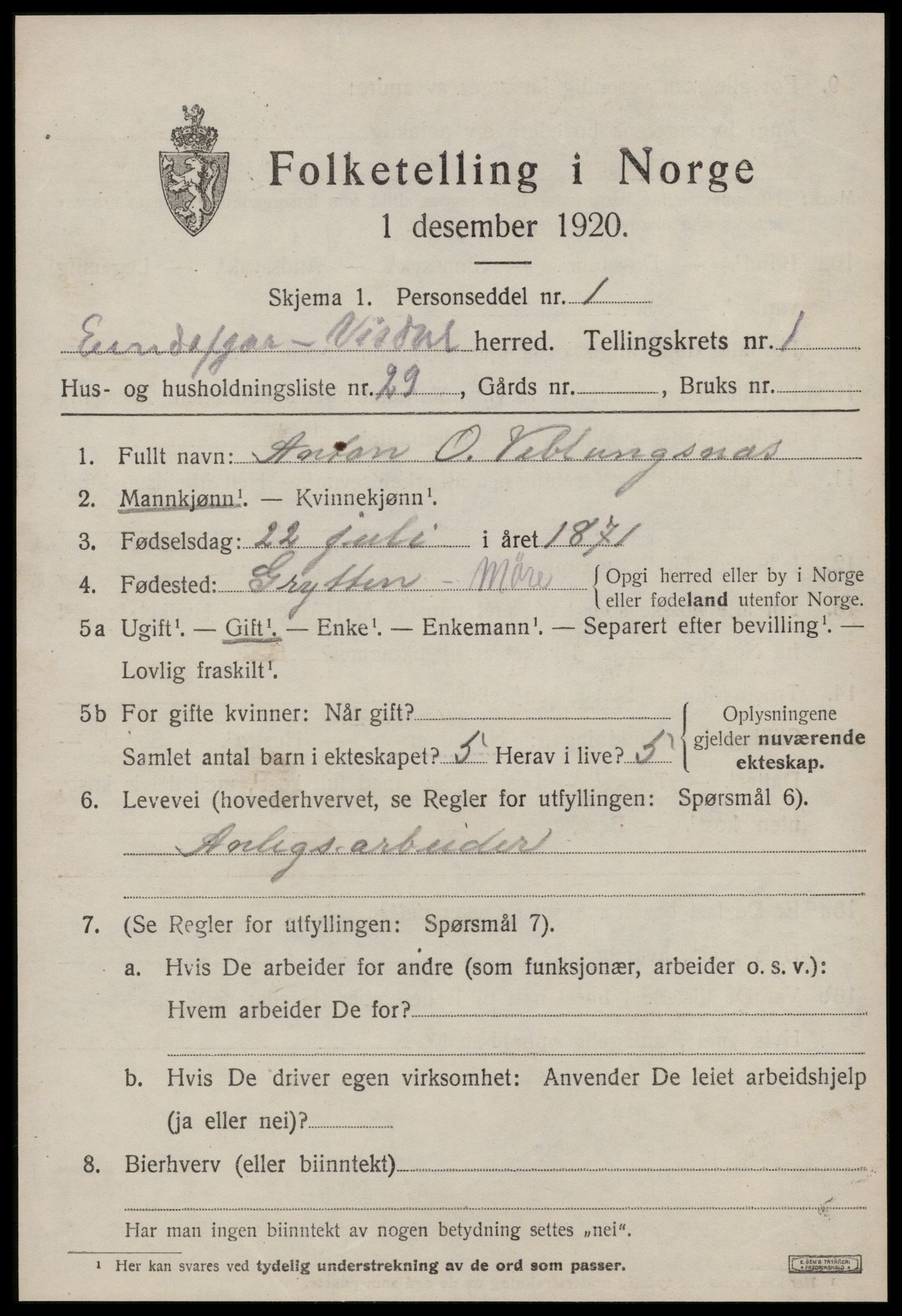 SAT, 1920 census for Eresfjord og Vistdal, 1920, p. 925