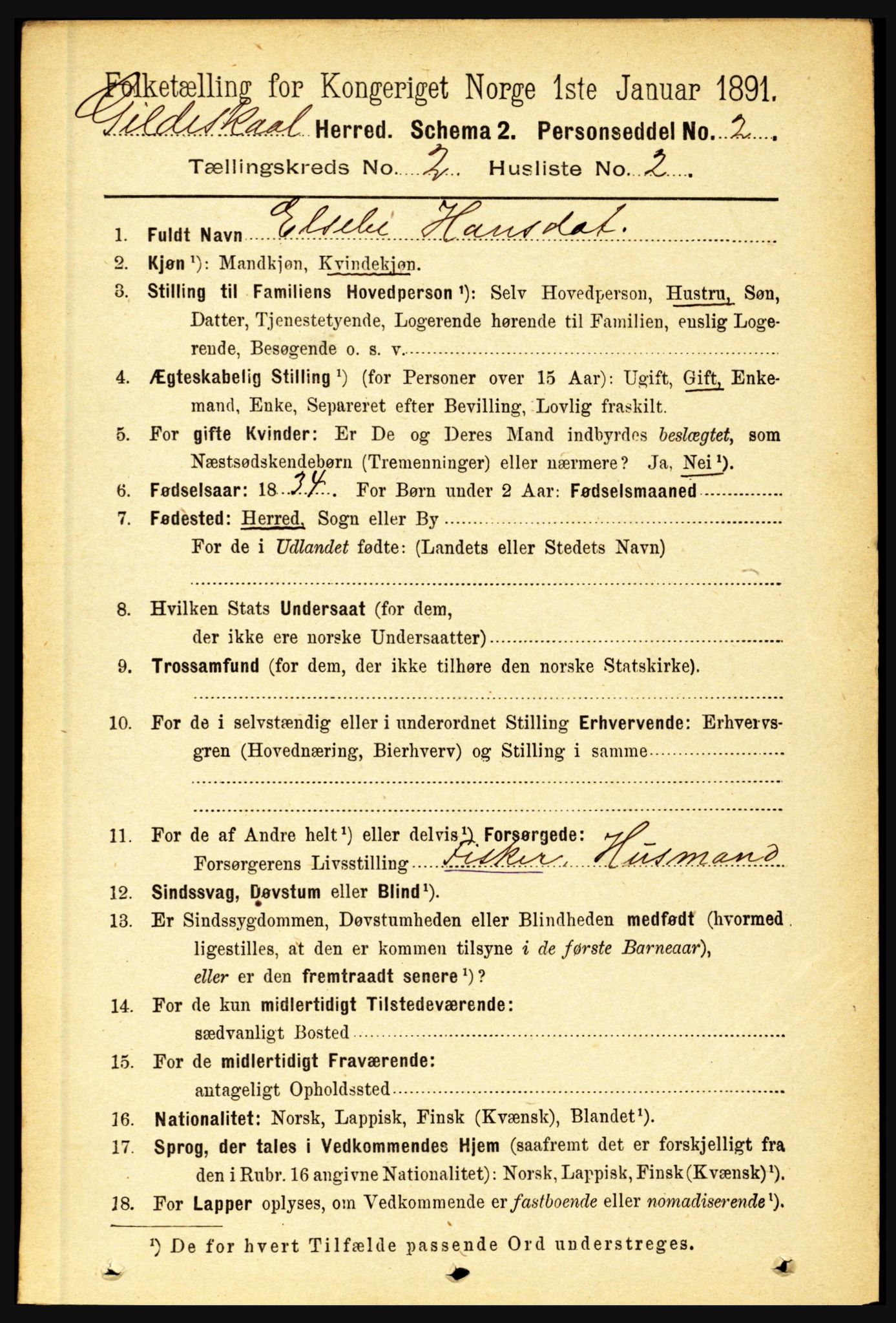 RA, 1891 census for 1838 Gildeskål, 1891, p. 523