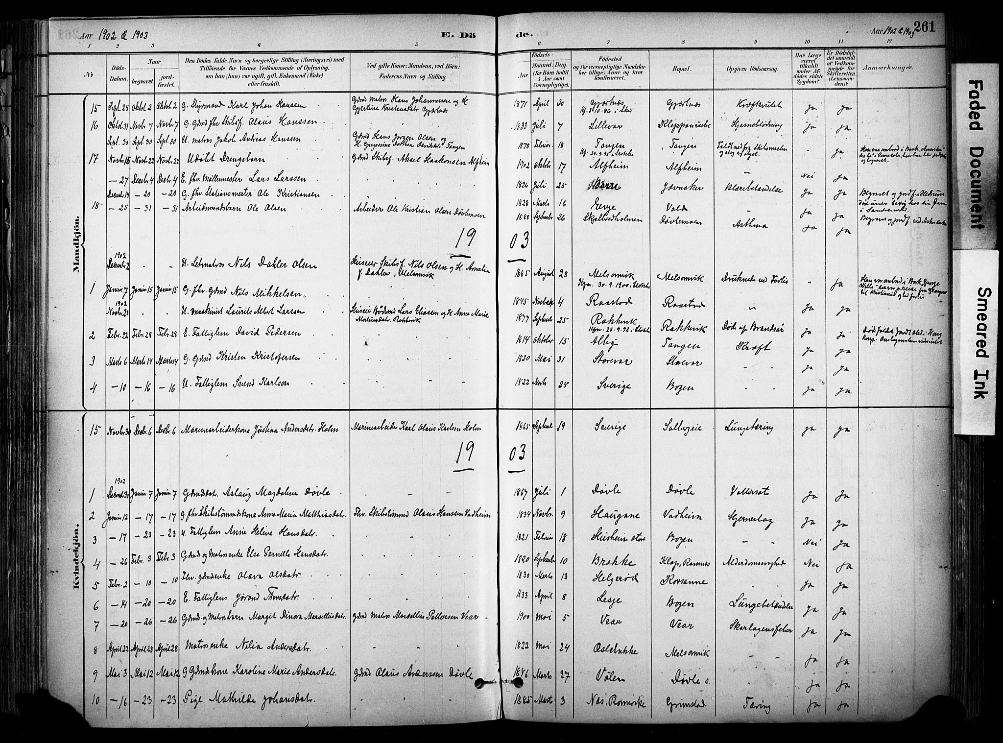 Stokke kirkebøker, SAKO/A-320/F/Fa/L0010: Parish register (official) no. I 10, 1884-1903, p. 261