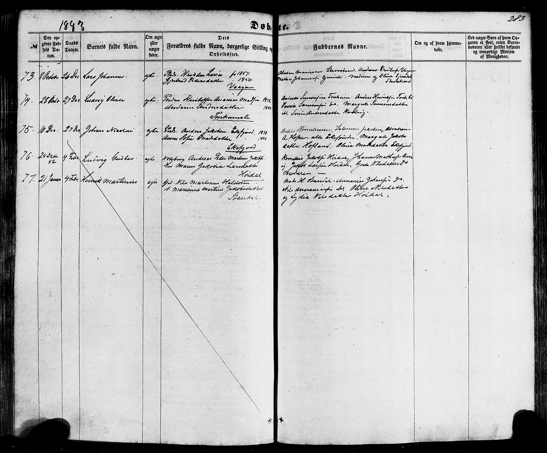 Kinn sokneprestembete, SAB/A-80801/H/Haa/Haaa/L0006: Parish register (official) no. A 6, 1857-1885, p. 283