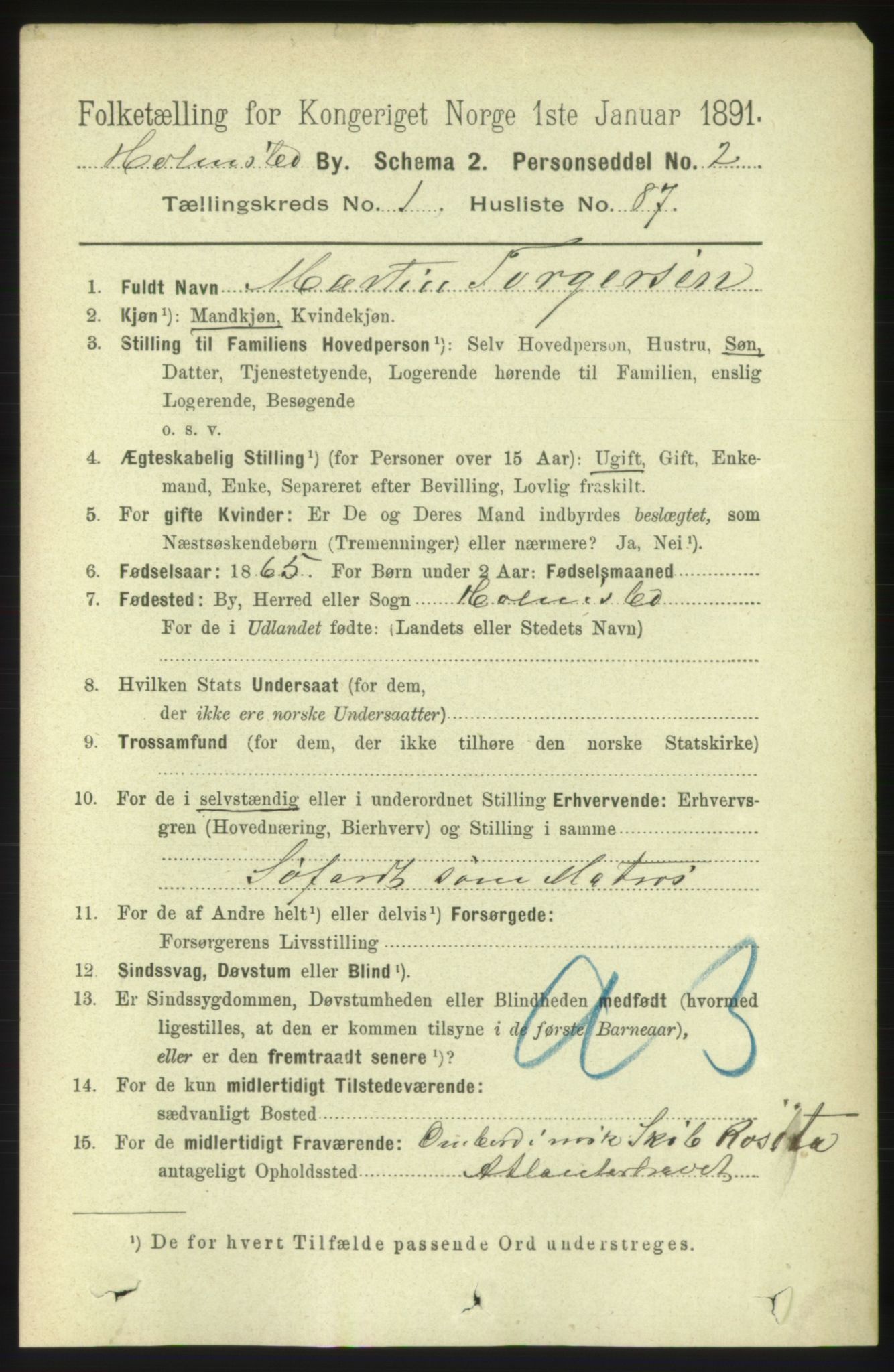 RA, 1891 census for 0603 Holmsbu, 1891, p. 686