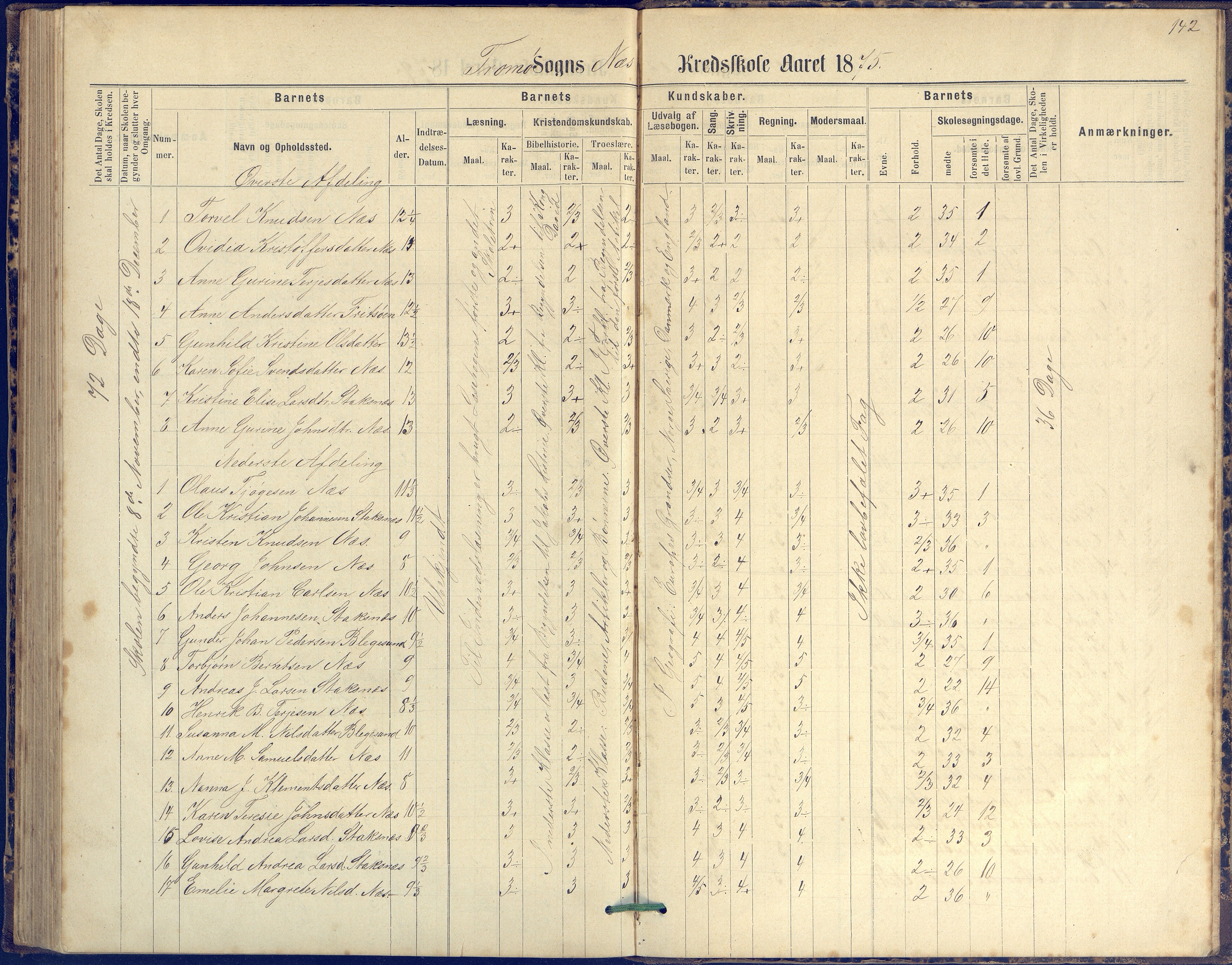 Tromøy kommune frem til 1971, AAKS/KA0921-PK/04/L0042: Merdø - Karakterprotokoll (også Nes skole, Stokken, til 1891), 1875-1910, p. 142