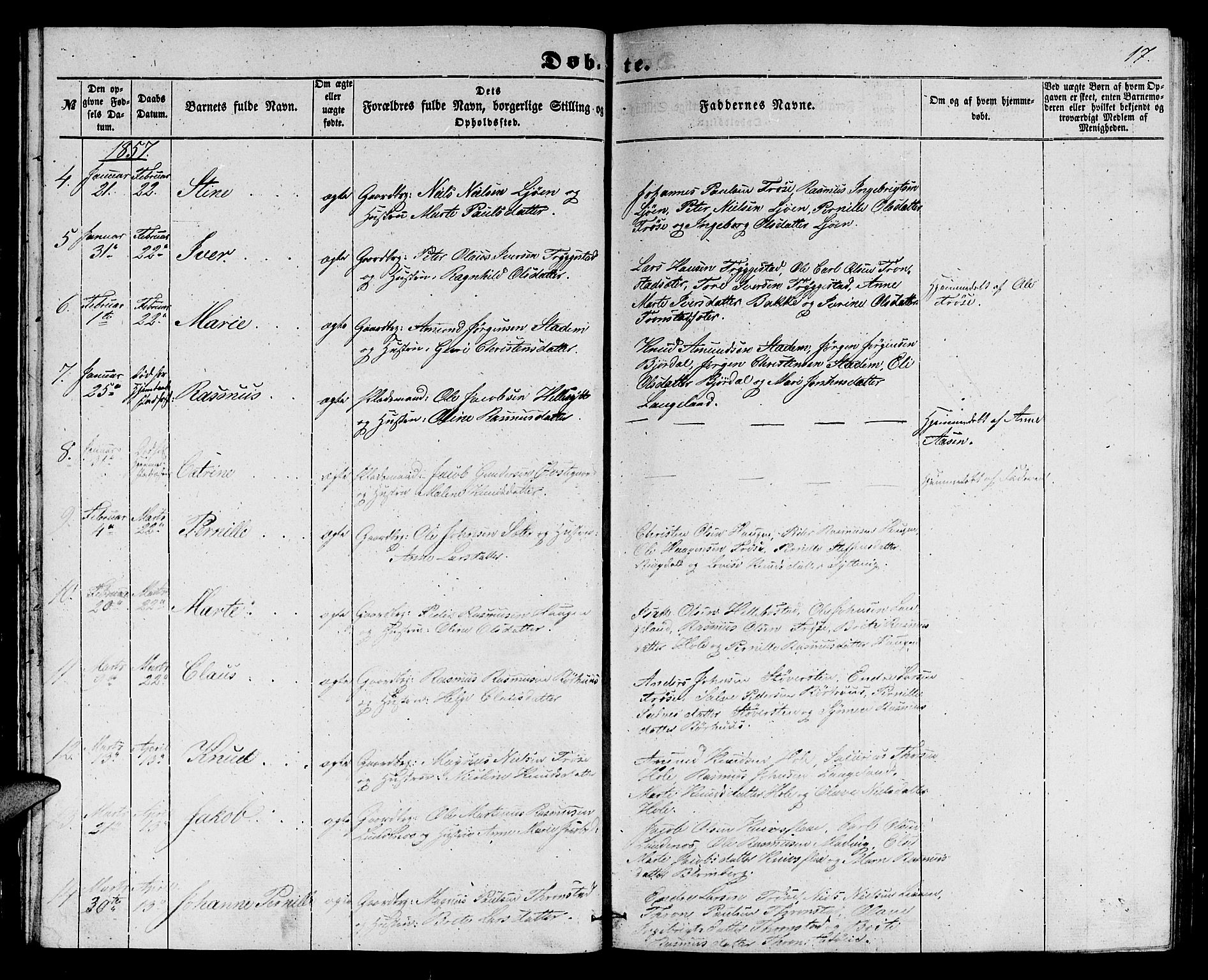 Ministerialprotokoller, klokkerbøker og fødselsregistre - Møre og Romsdal, AV/SAT-A-1454/517/L0228: Parish register (copy) no. 517C01, 1854-1865, p. 17